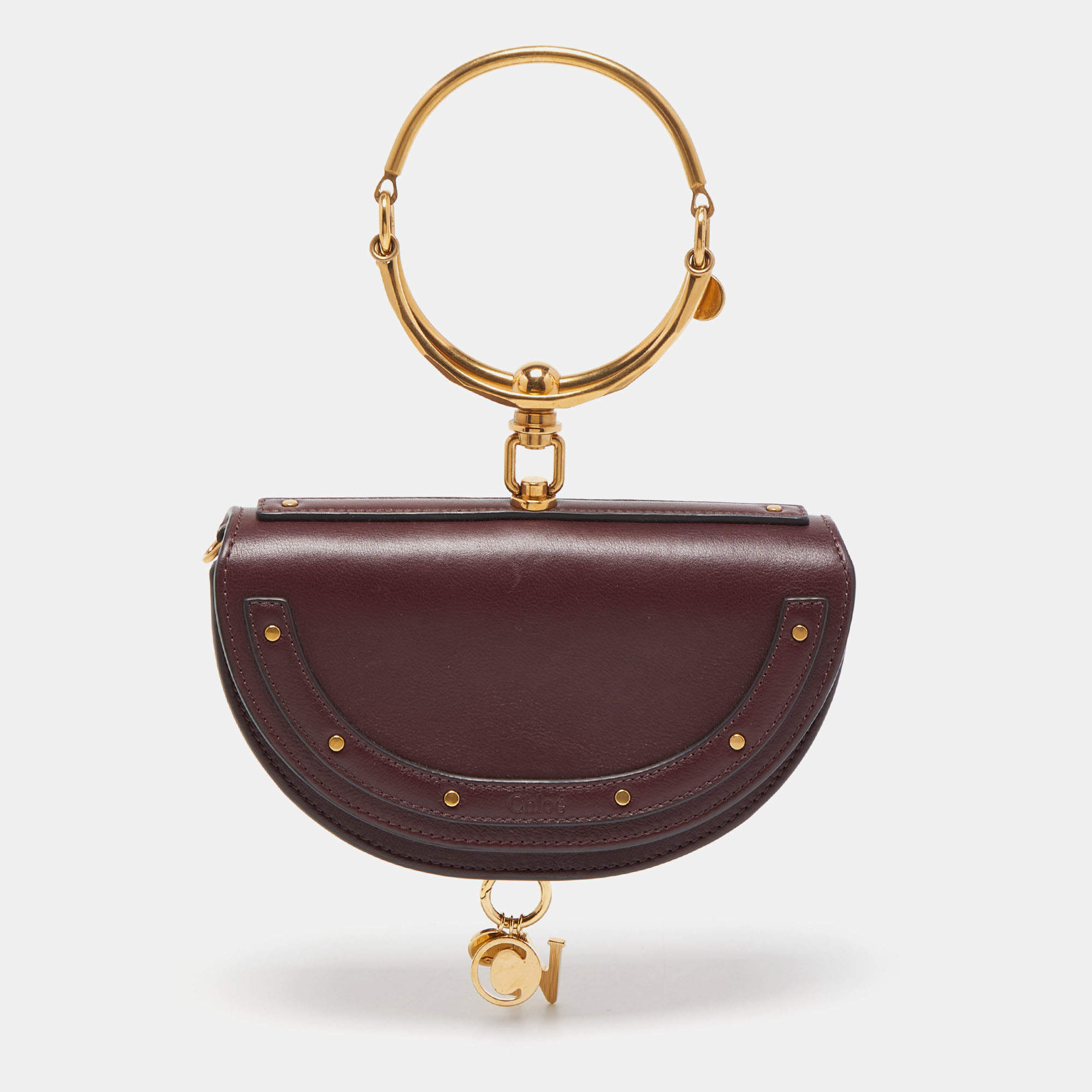 Pre Owned Chloé Burgandy Leather Nile Bracelet Minaudiere Crossbody Bag