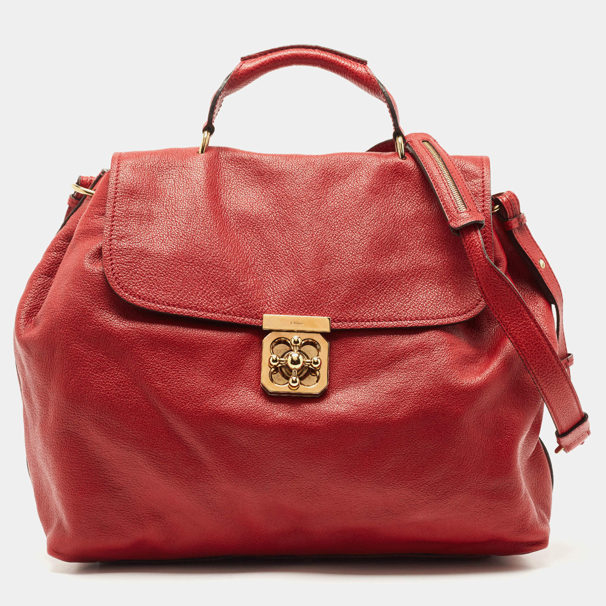 Pre Owned Chloé Red Leather Large Elsie Shoulder Bag