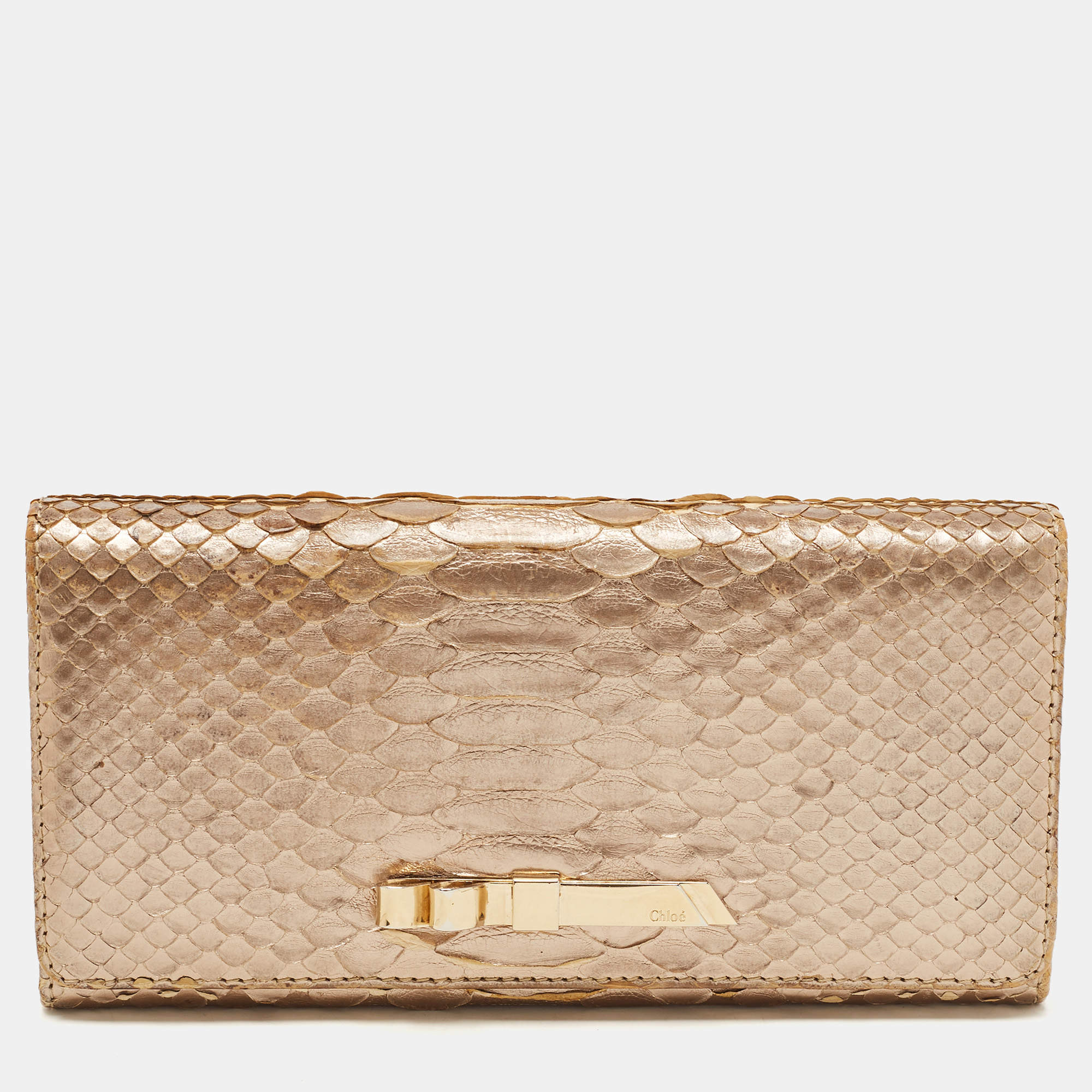 Chloe Metallic Beige Python Flap Continental Wallet