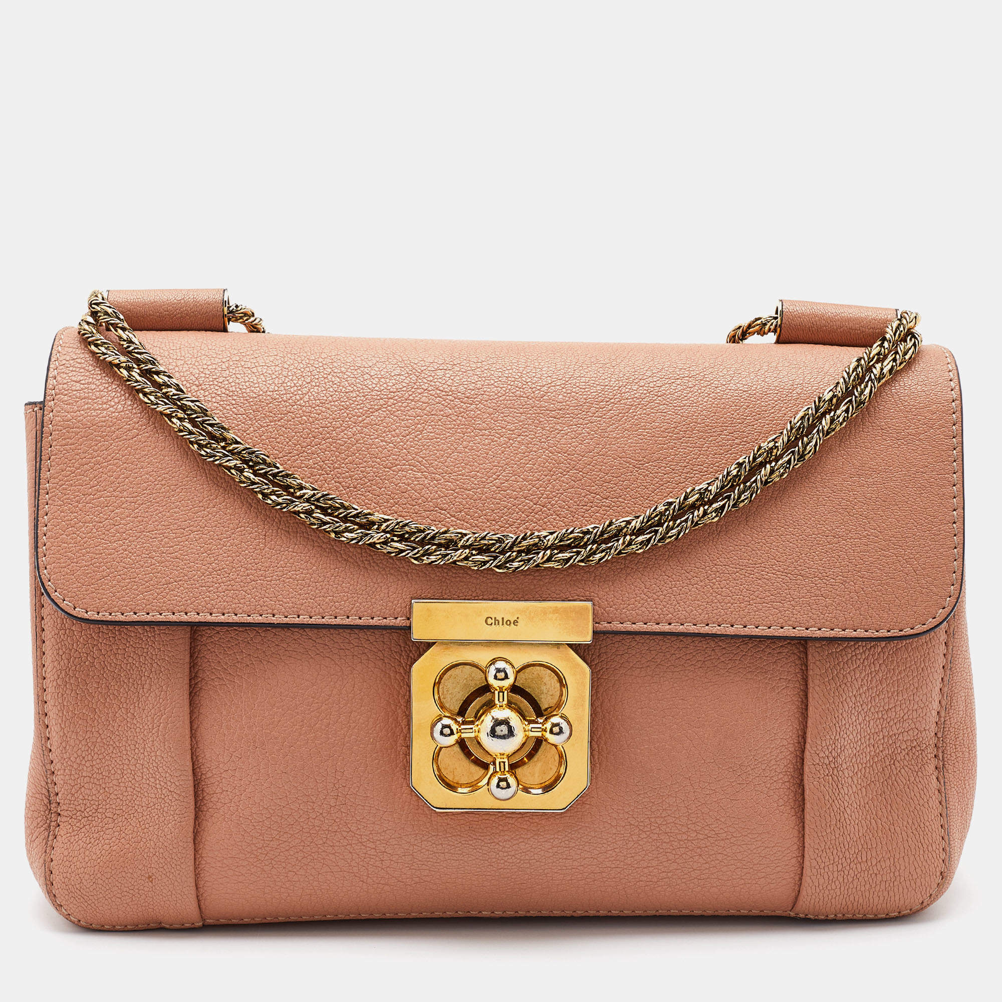 مملوكة مسبقًا Chloe Peach Leather Medium Elsie Chain Flap Shoulder Bag