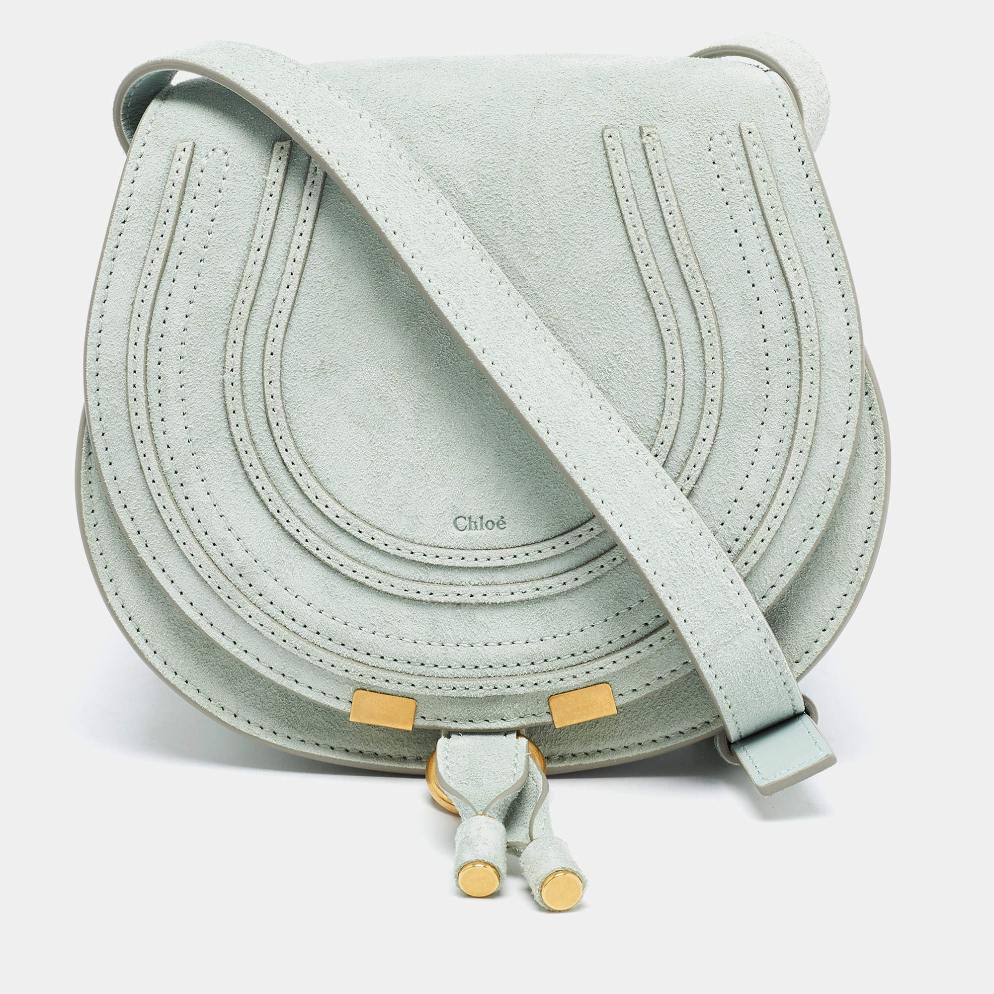 Chloe Airy Green Suede and Leather Small Marcie Saddle Bag