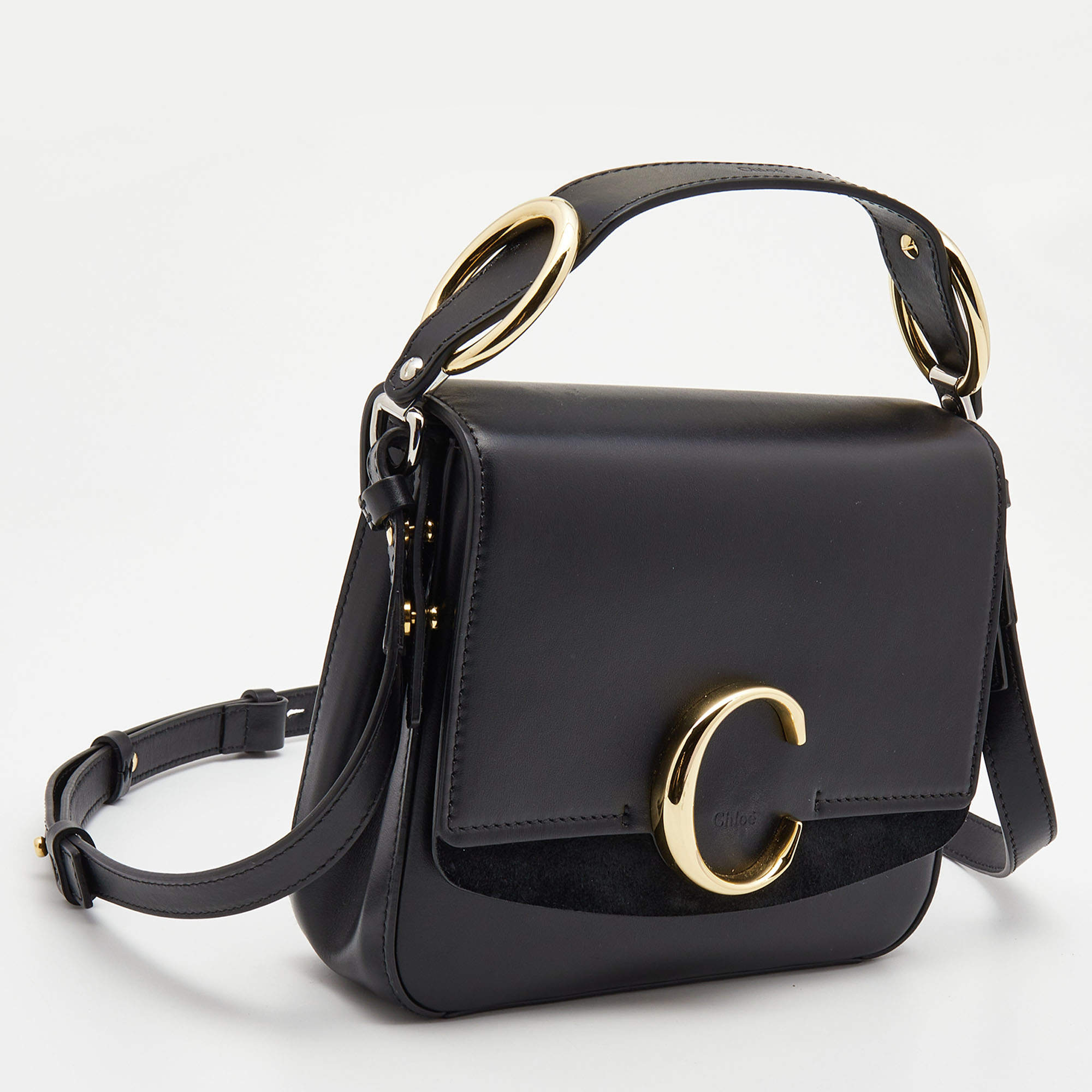 Chloe Black Leather Small C Top Handle Bag