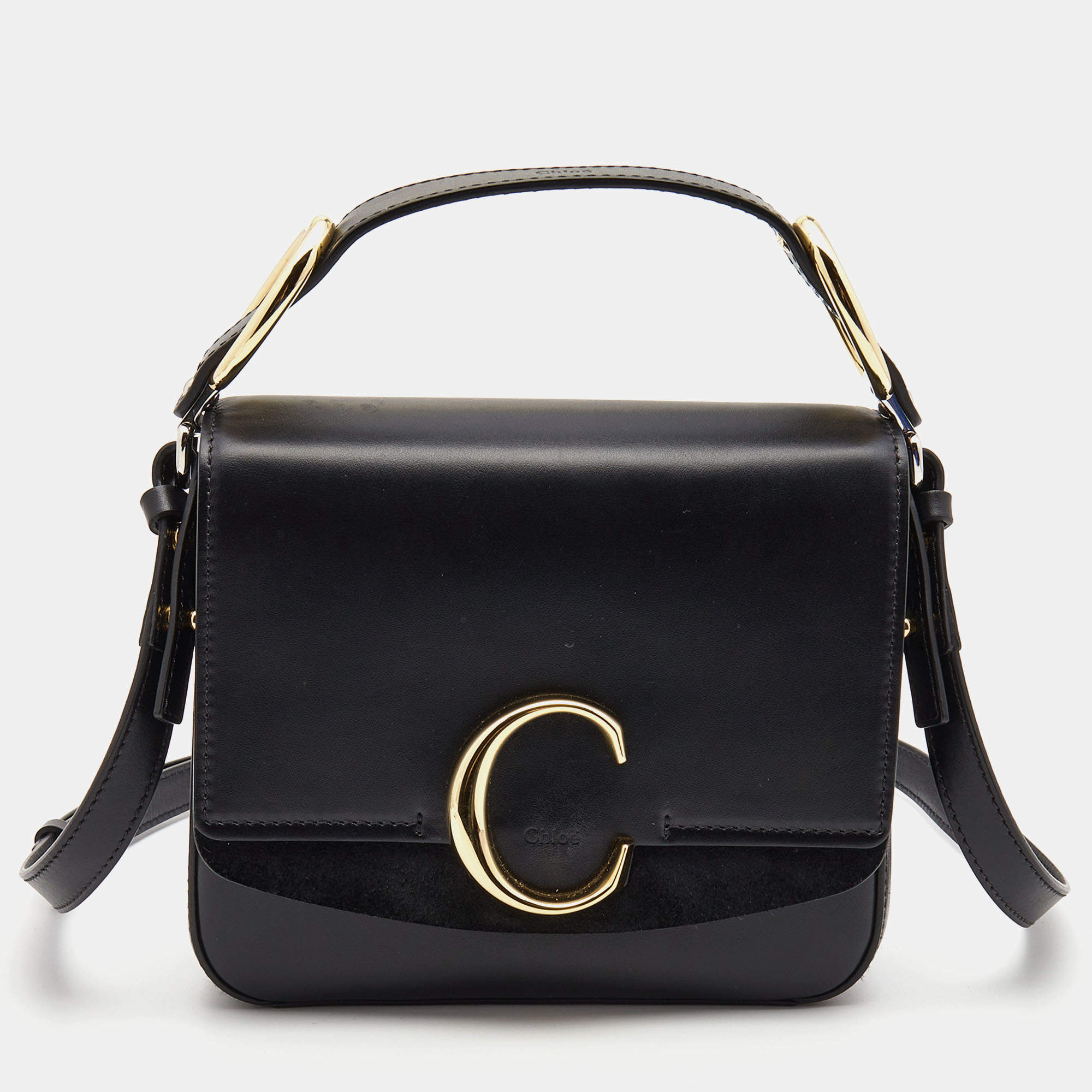 Chloe Black Leather Small C Top Handle Bag