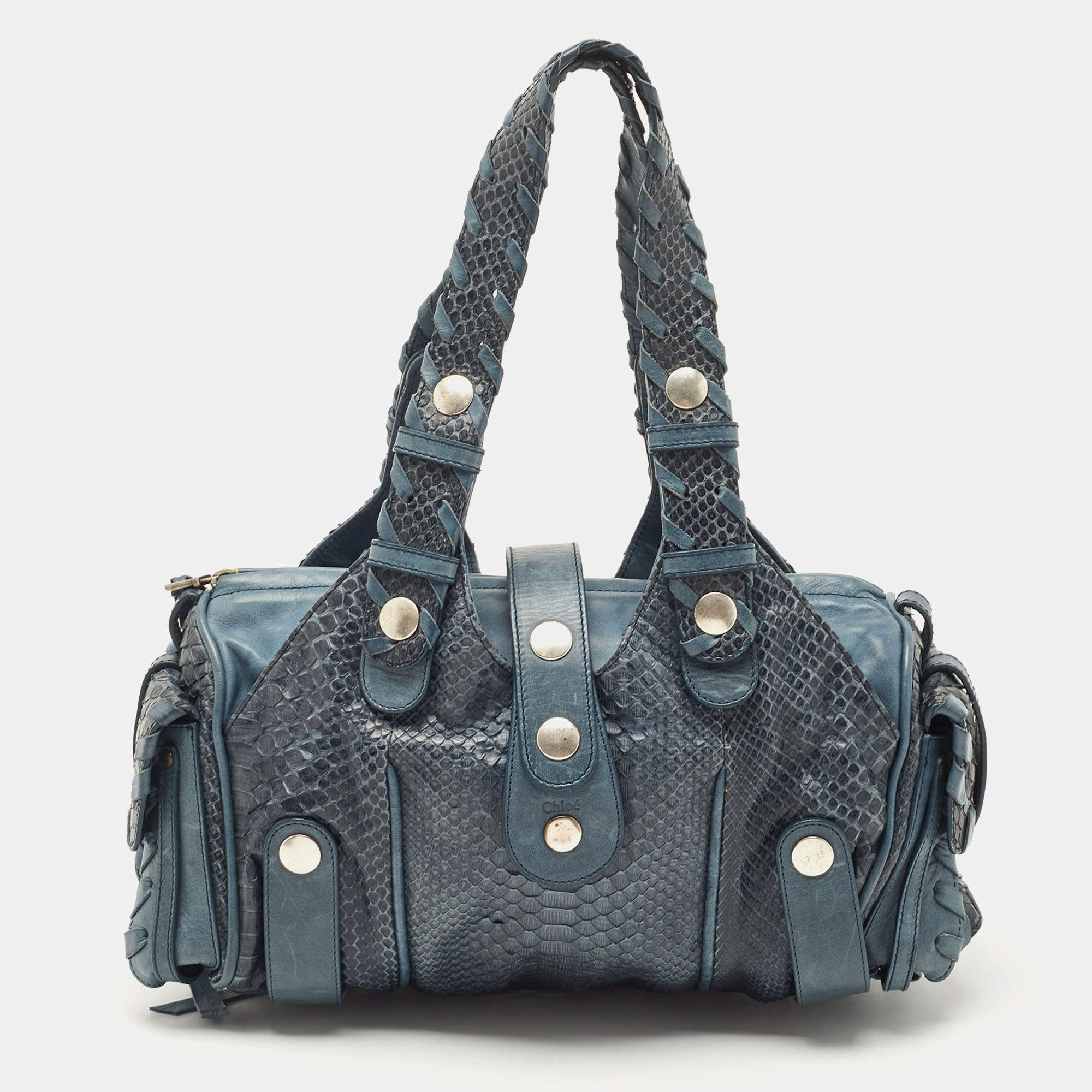 Pre Owned Chloe Blue Python and Leather Silverado Satchel