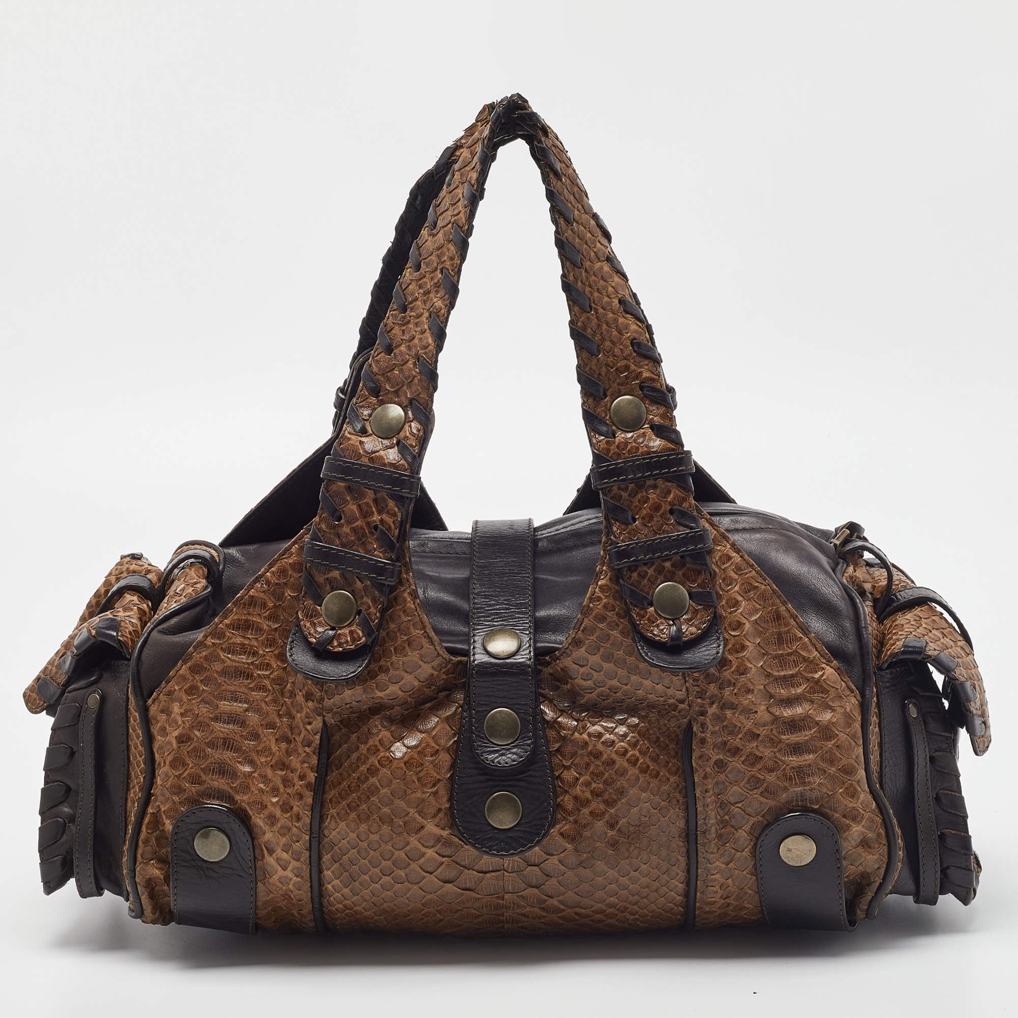 Pre Owned Chloe Brown Python and Leather Silverado Satchel