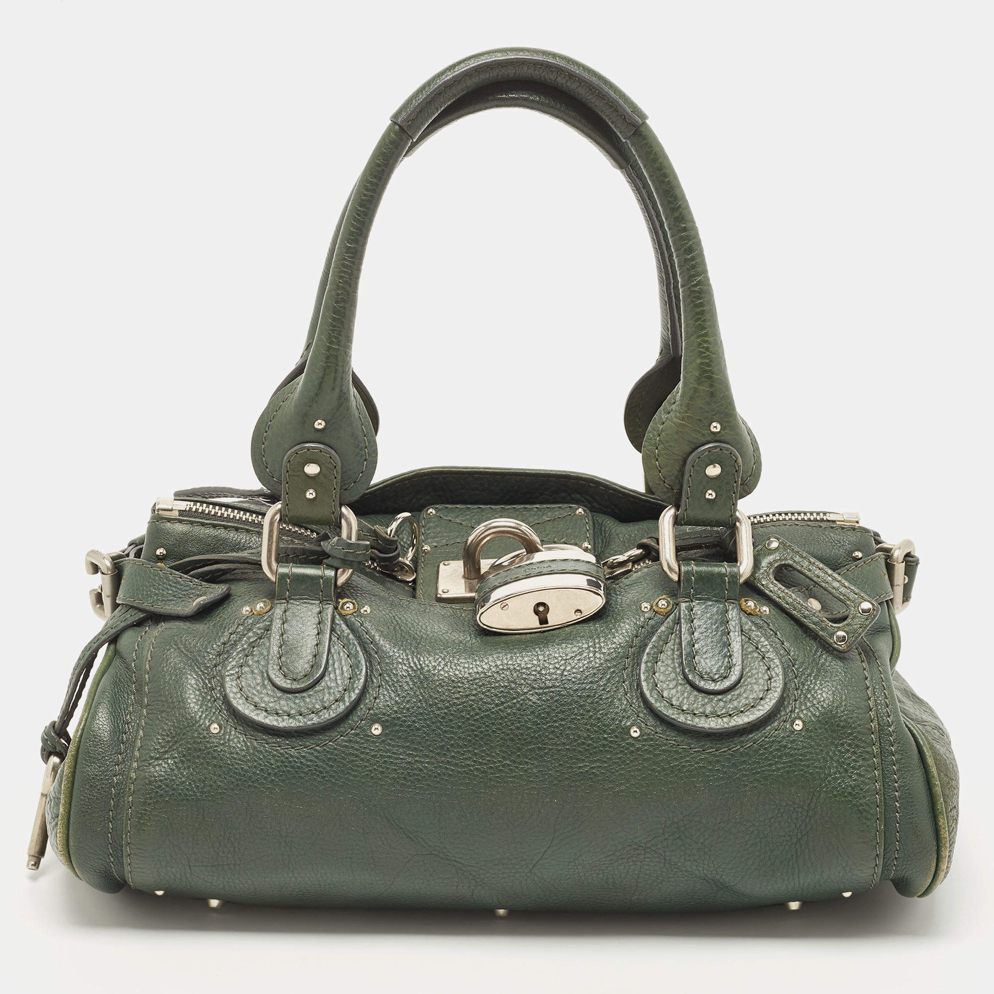Pre Owned Chloe Green Leather Medium Paddington Satchel