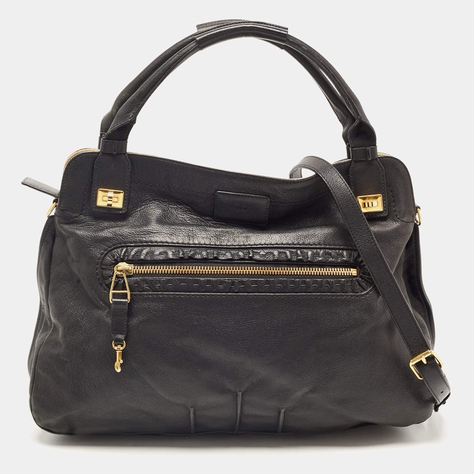 Pre Owned Chloe Black Leather Margaret Shoulder Bag