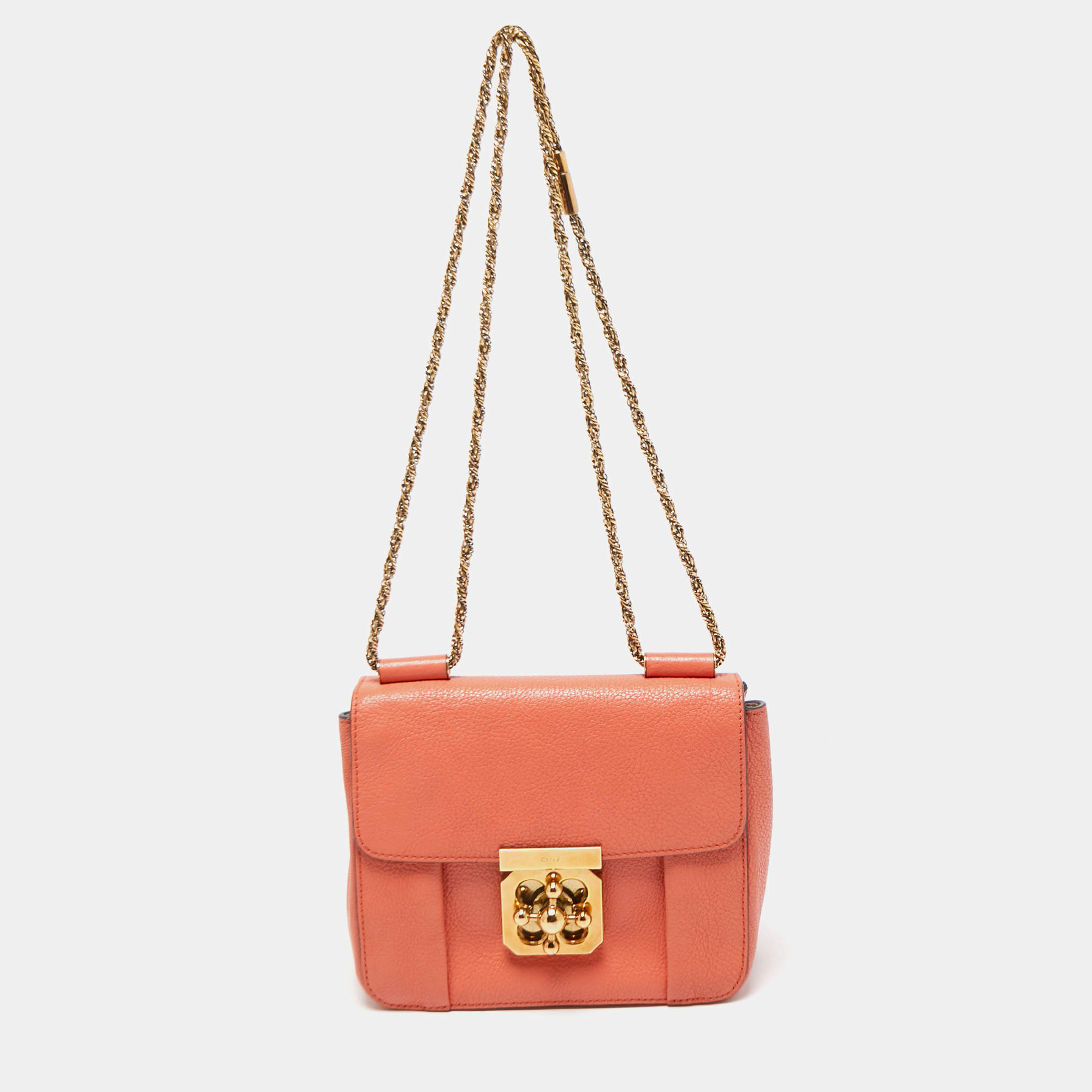 Pre Owned Chloe Coral Orange Leather Small Elsie Shoulder Bag