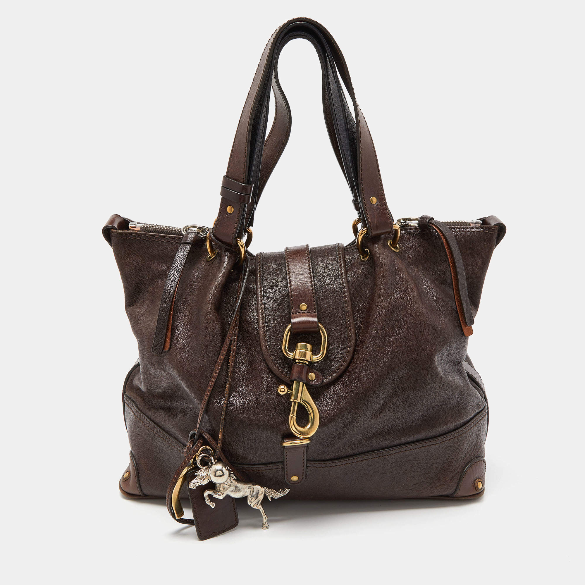 Pre Owned Chloe Dark Brown/Black Leather Kerala Dome Satchel