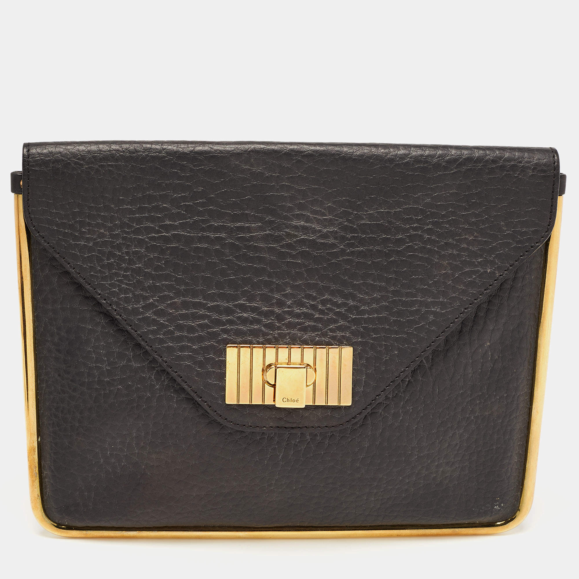 Chloe Black Pebbled Leather Sally Envelope Clutch