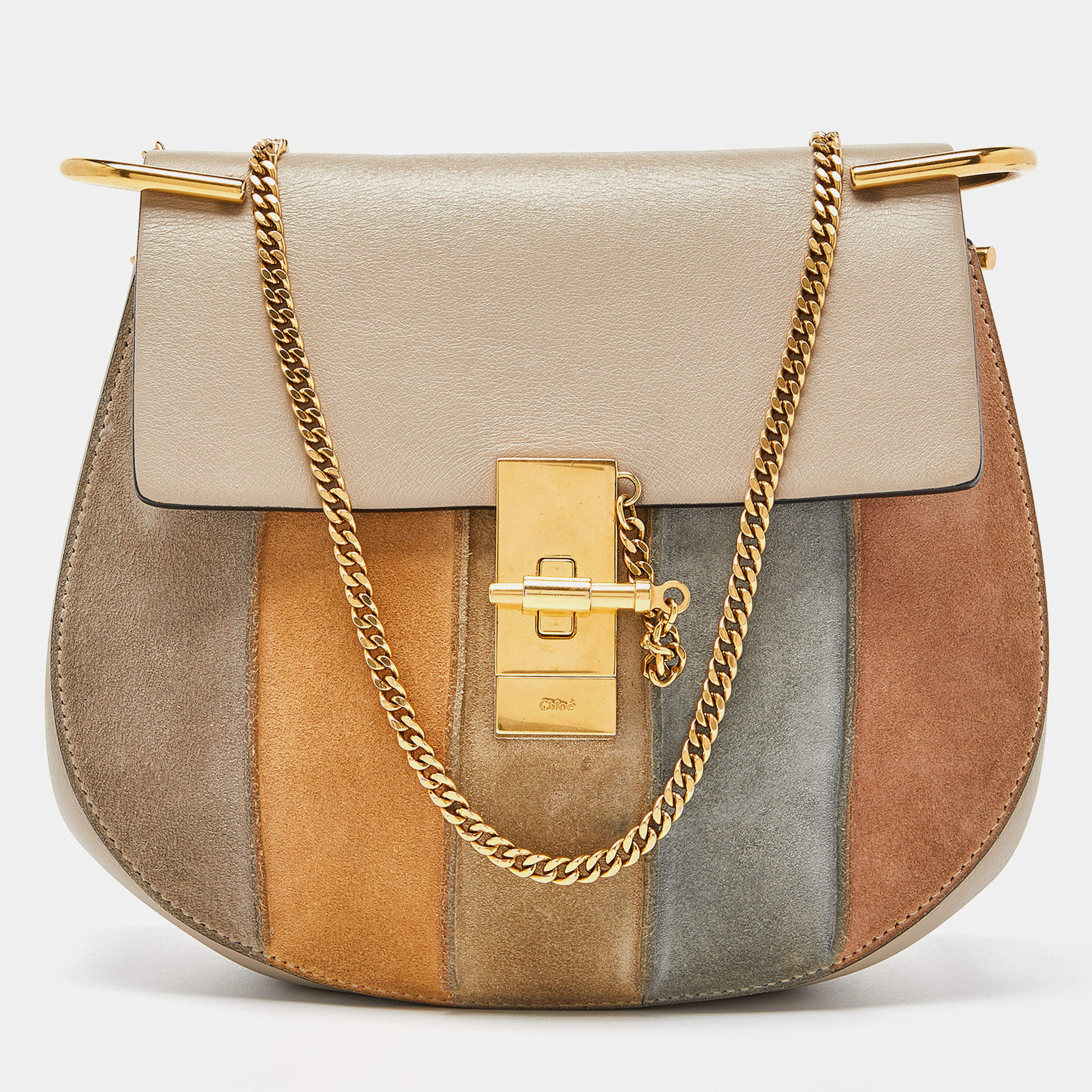 مملوكة مسبقًا Chloe Multicolor Leather and Suede Medium Drew Shoulder Bag