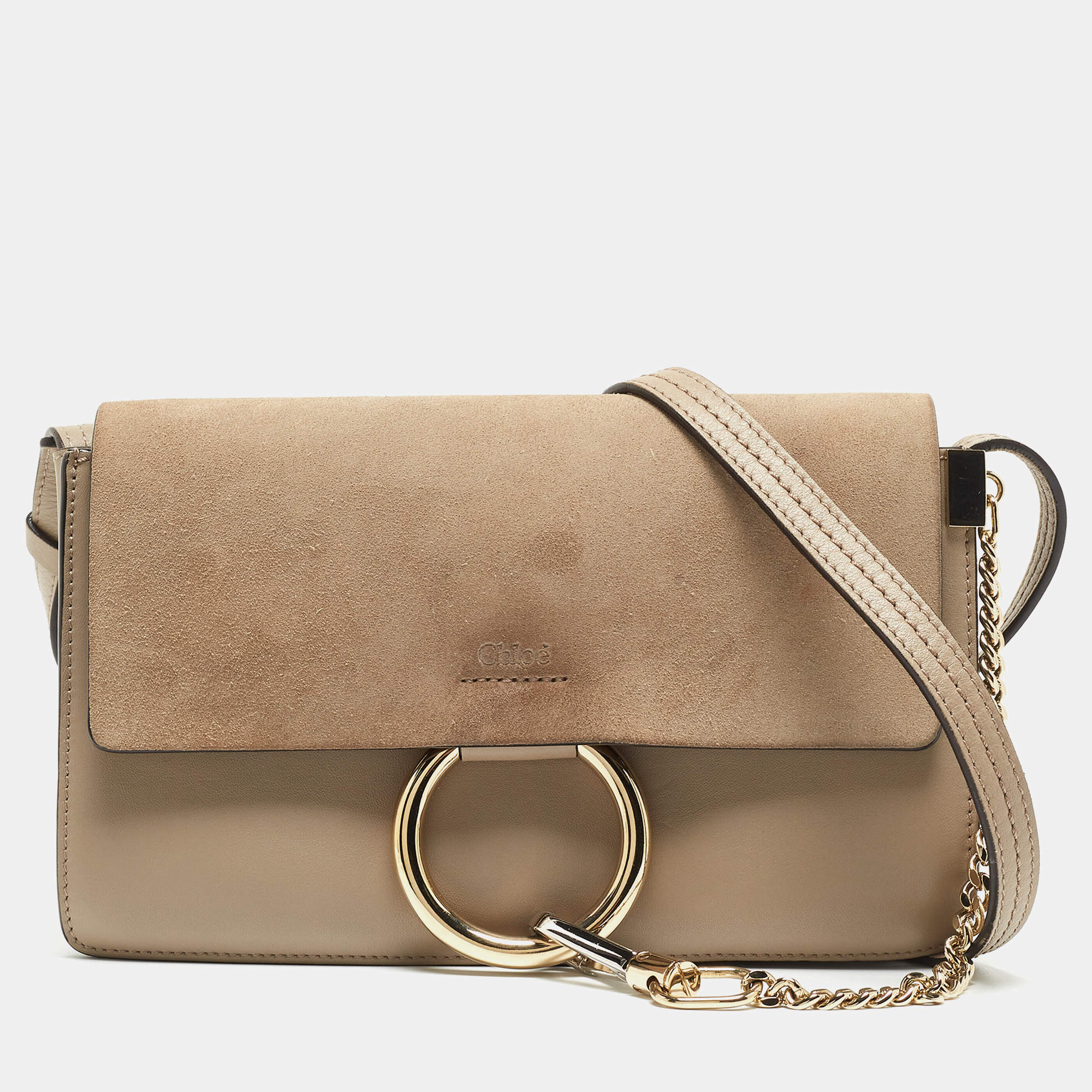 Chloé Faye Small Shoulder Bag In Muted Brown In Beige