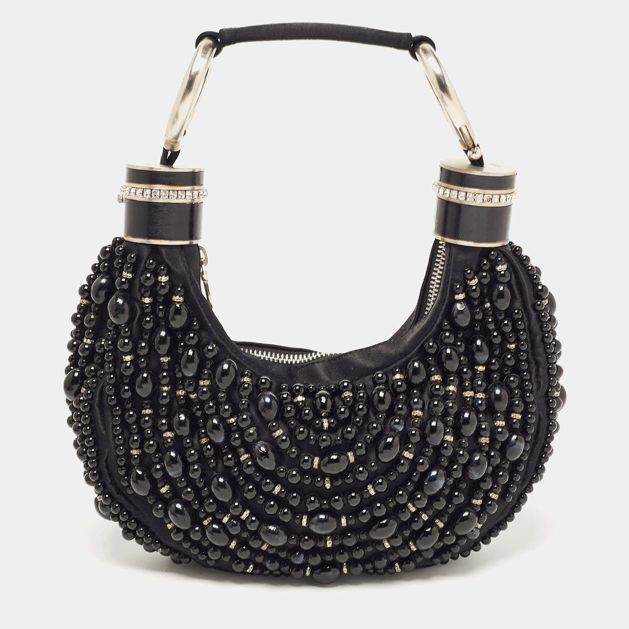 Pre Owned Chloé Black Satin Beaded and Crystal Hobo