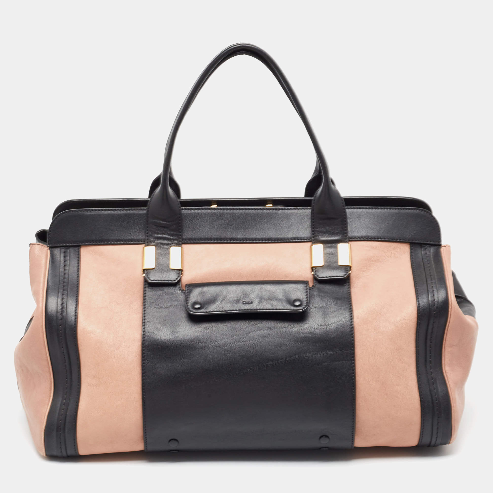 Pre Owned Chloe Black/Old Rose Leather Large Alice Satchel