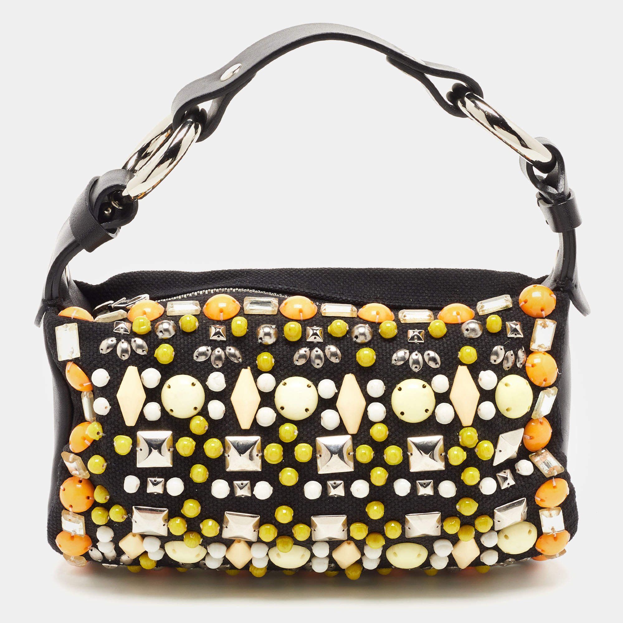 Chloe Black Canvas and Leather Embellished Ring Handle Hobo