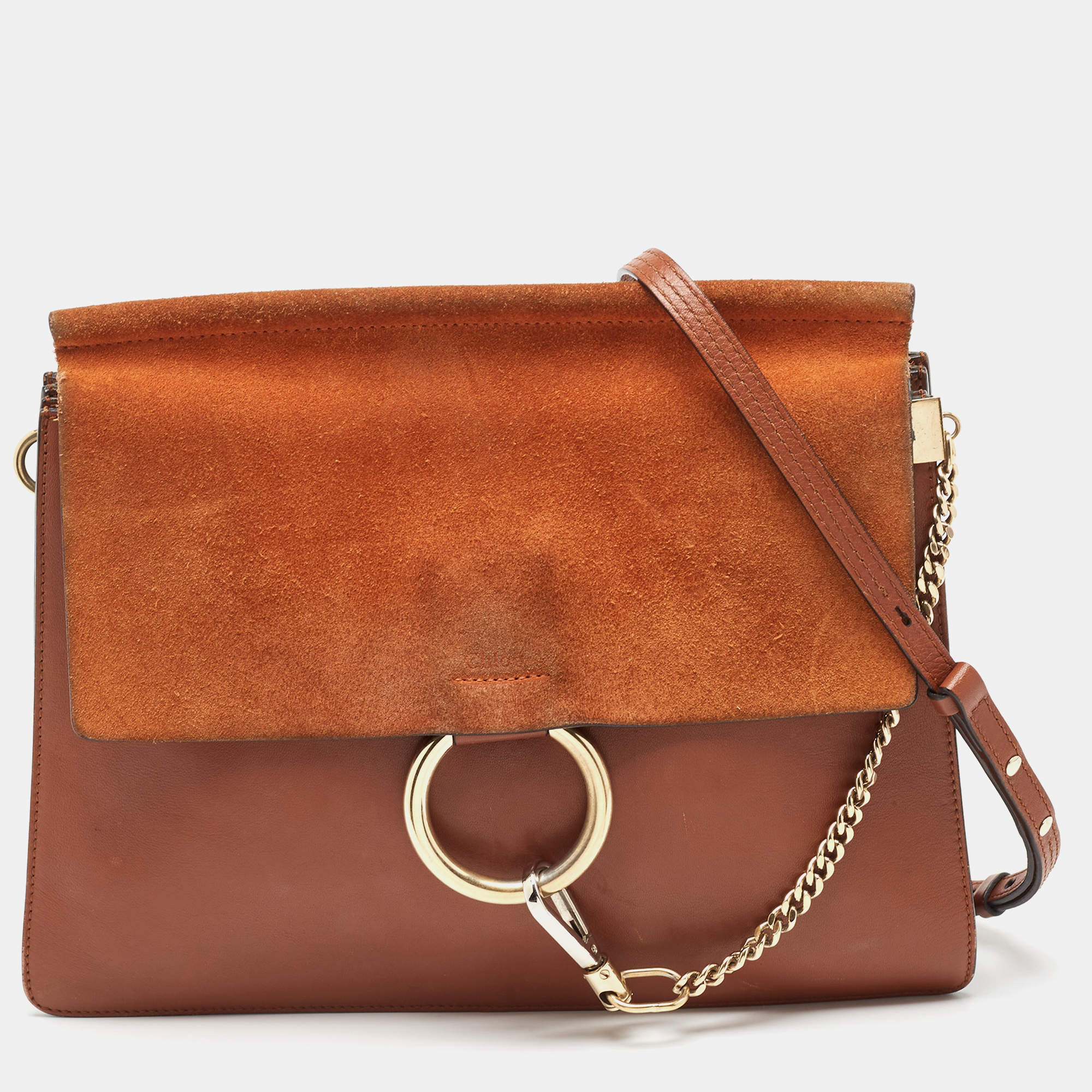 Pre Owned حقيبة كتف كلوي فاي سويدي وجلد بني متوسطة