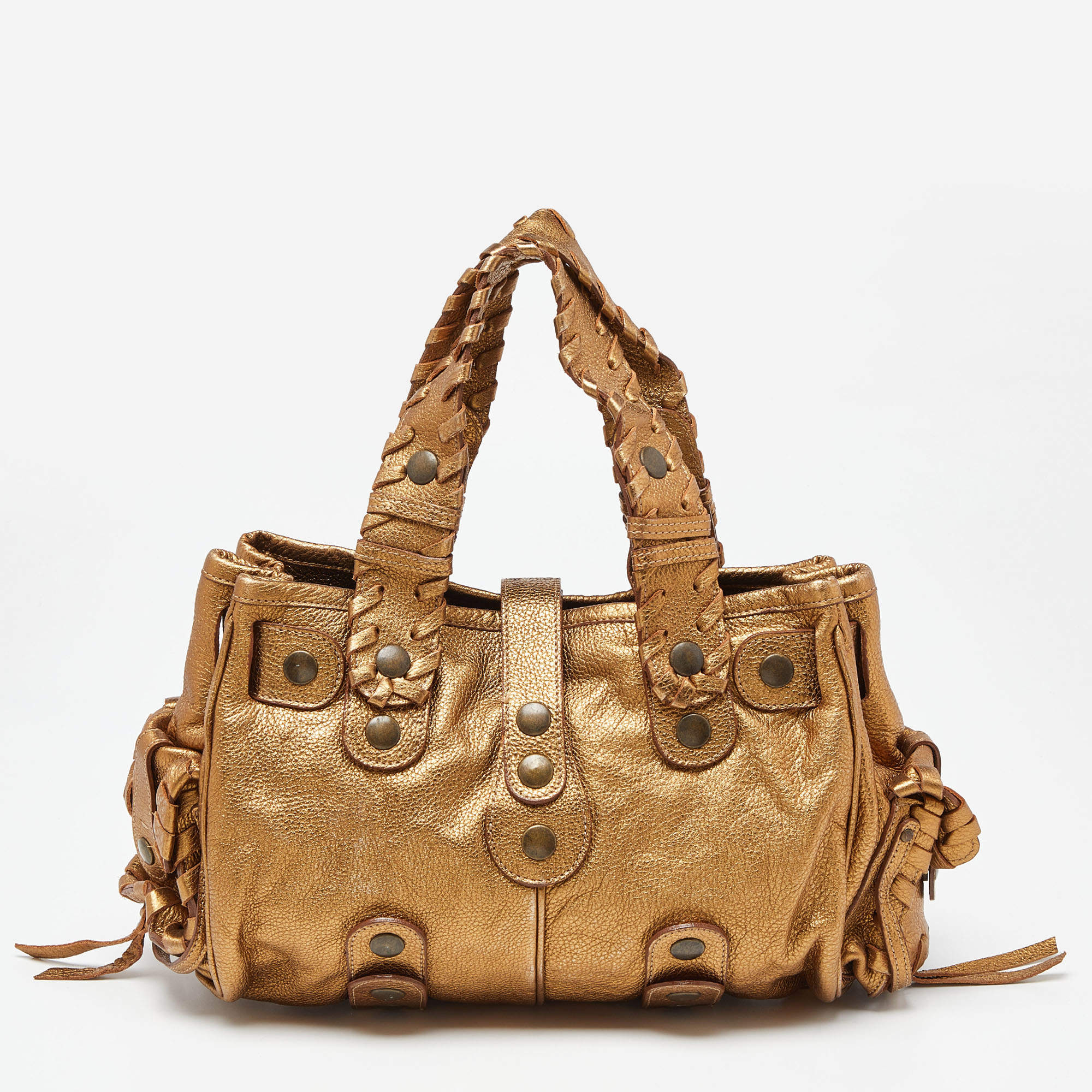 Pre Owned Chloe Metallic Gold Leather Silverado Satchel