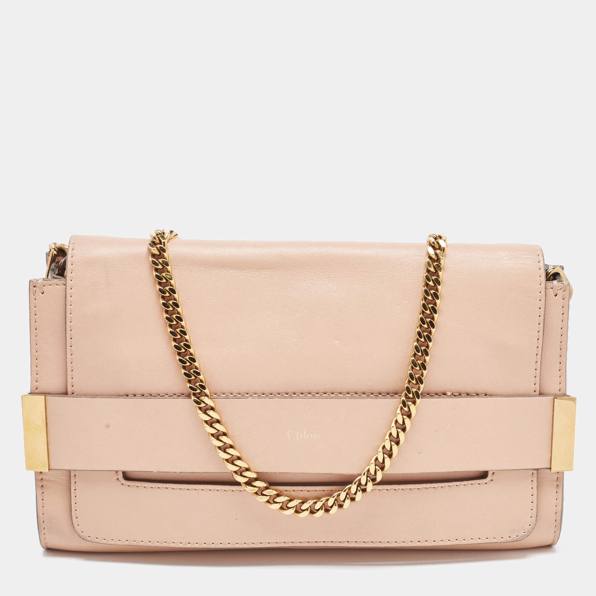 Pre Owned Chloe Peach Leather Elle Shoulder Bag