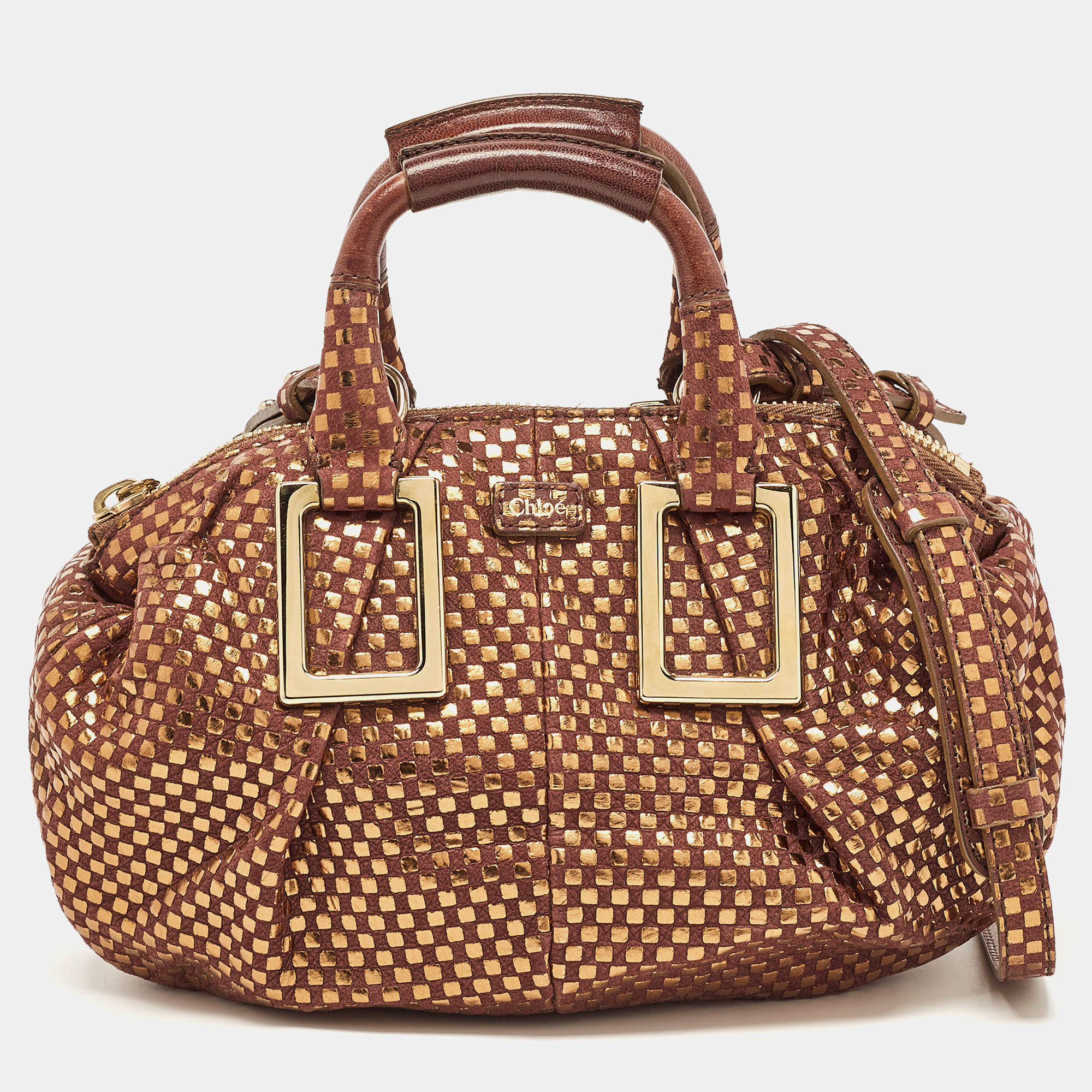 Pre Owned Chloe Brown/Gold Suede and Foil Satchel