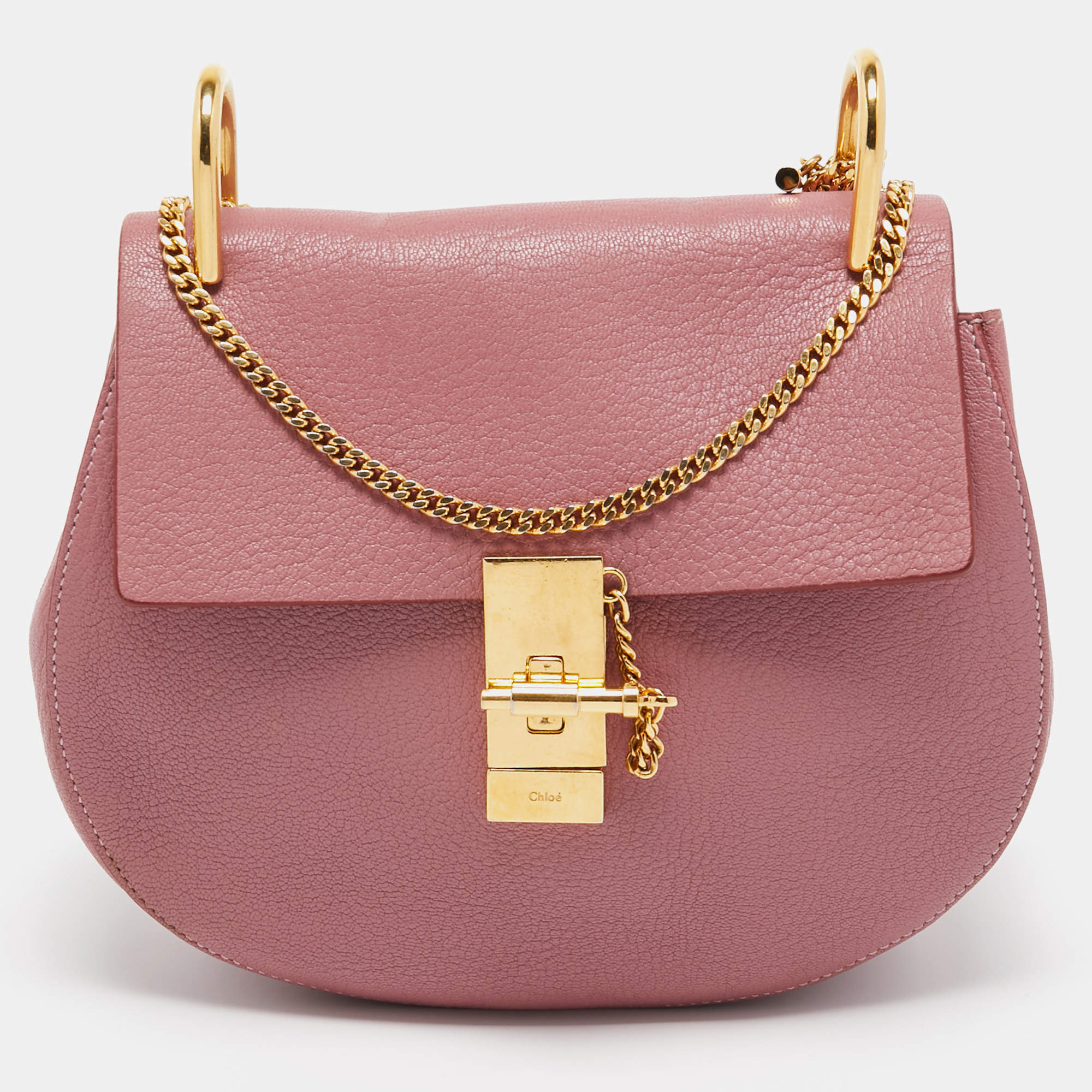 Chloe Old Rose Leather Medium Drew Shoulder Bag