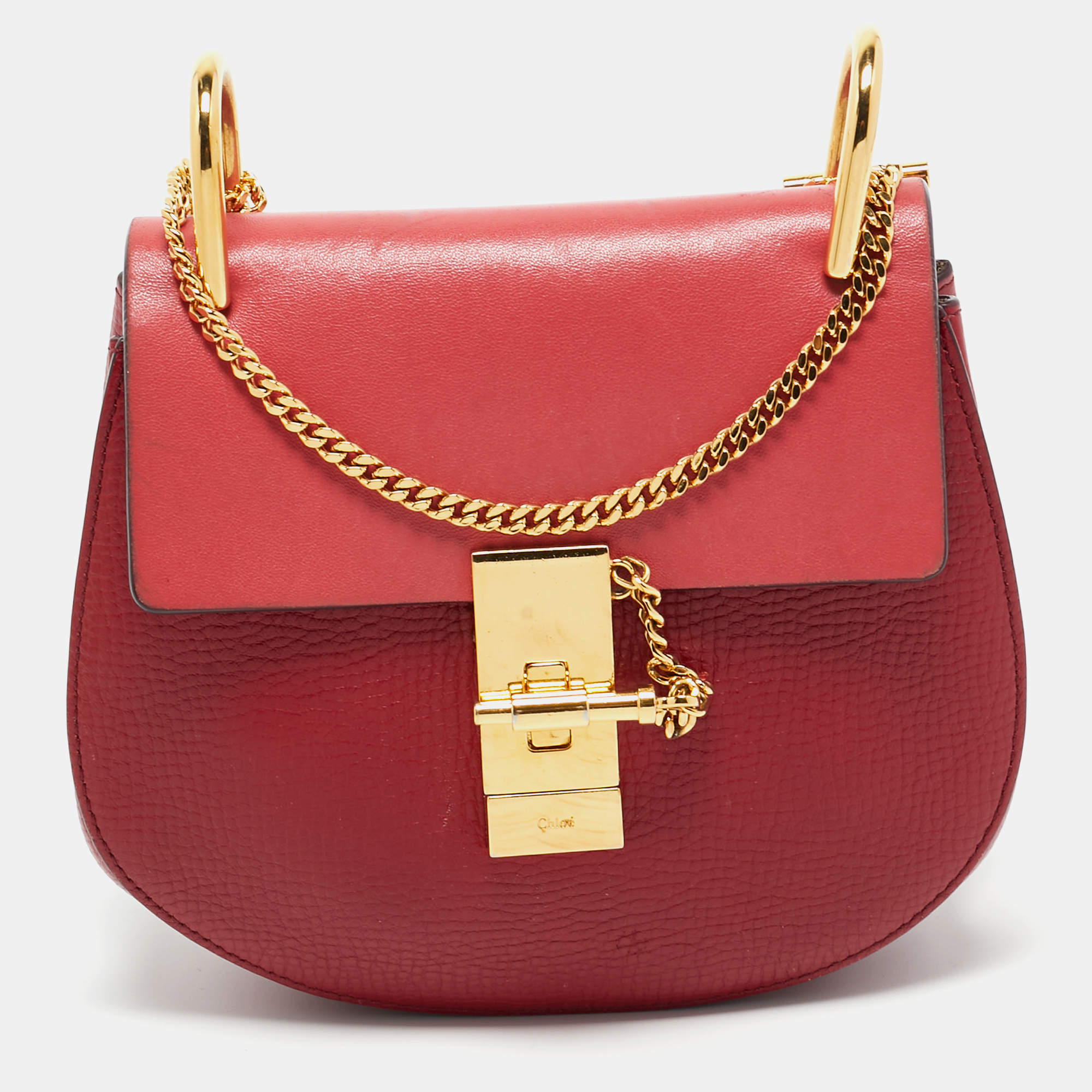 Chloé Red Leather Mini Drew Chian Shoulder Bag