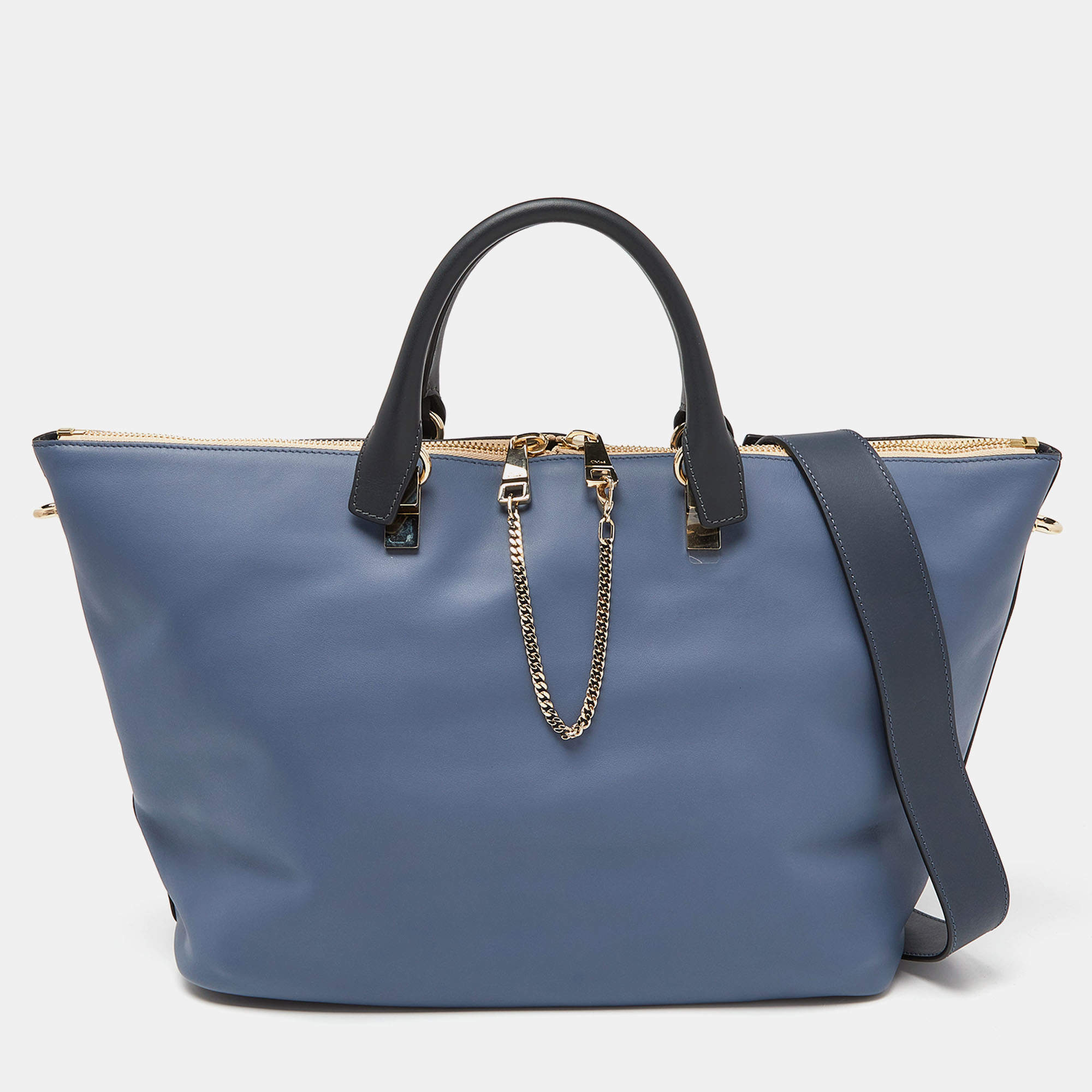Pre Owned Chloe Two Tone Blue Leather Large Baylee Tote