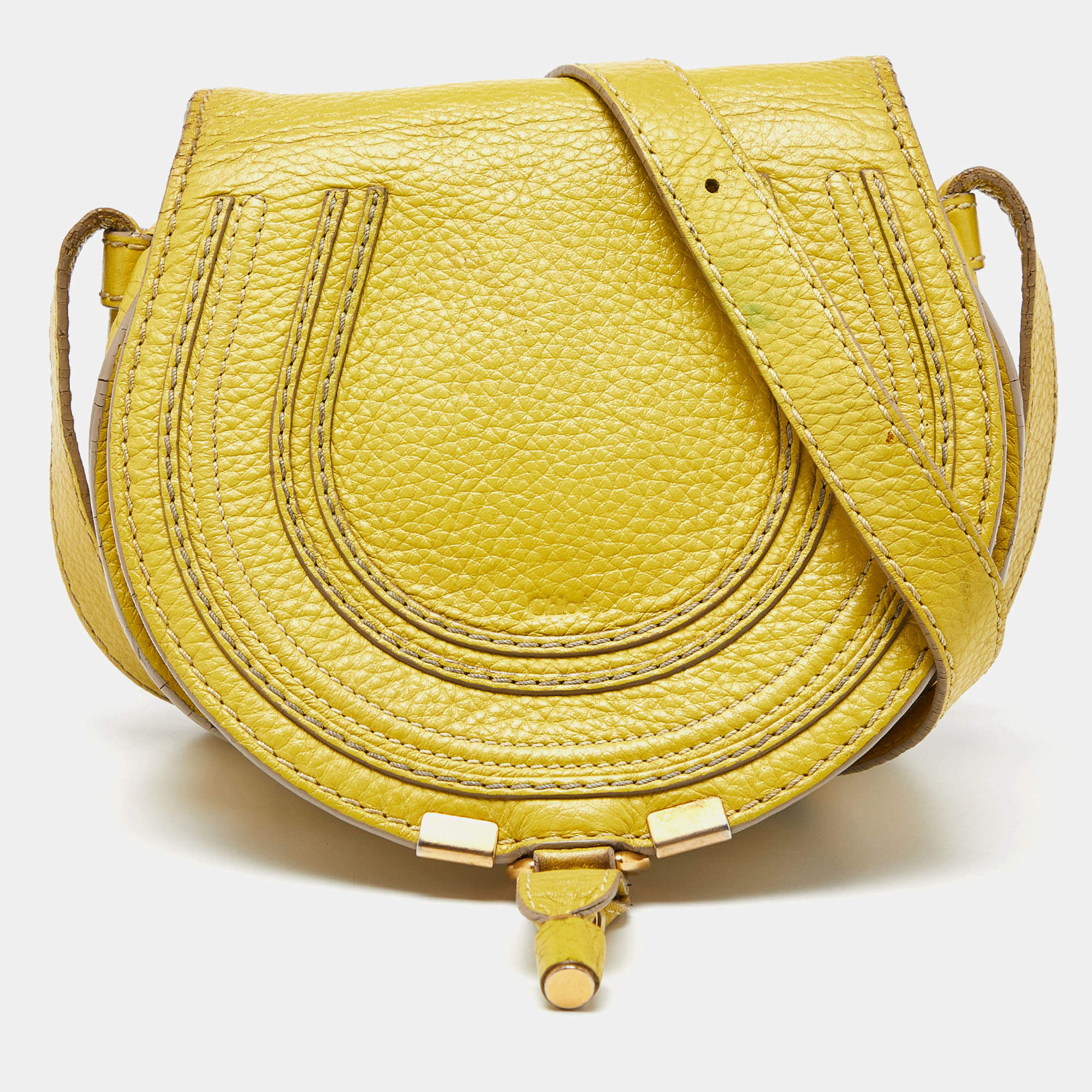 Pre Owned Chloe Yellow Leather Small Marcie Crossbody Bag