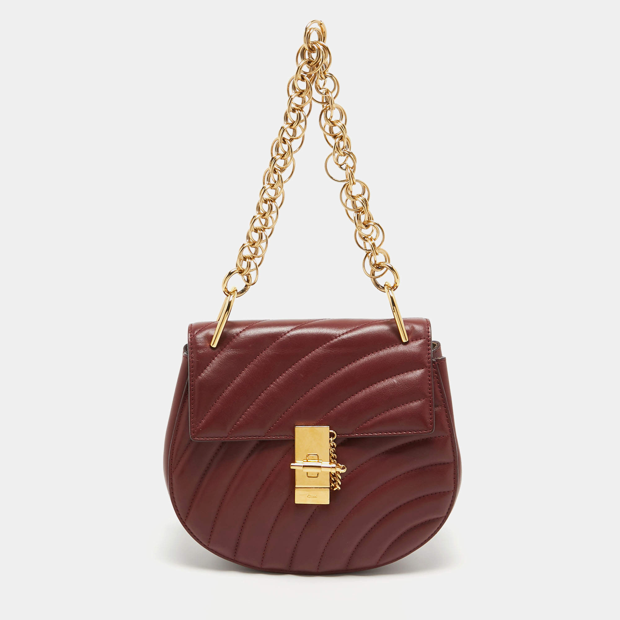 Chloe Red Quilted Leather Medium Drew Shoulder Bag