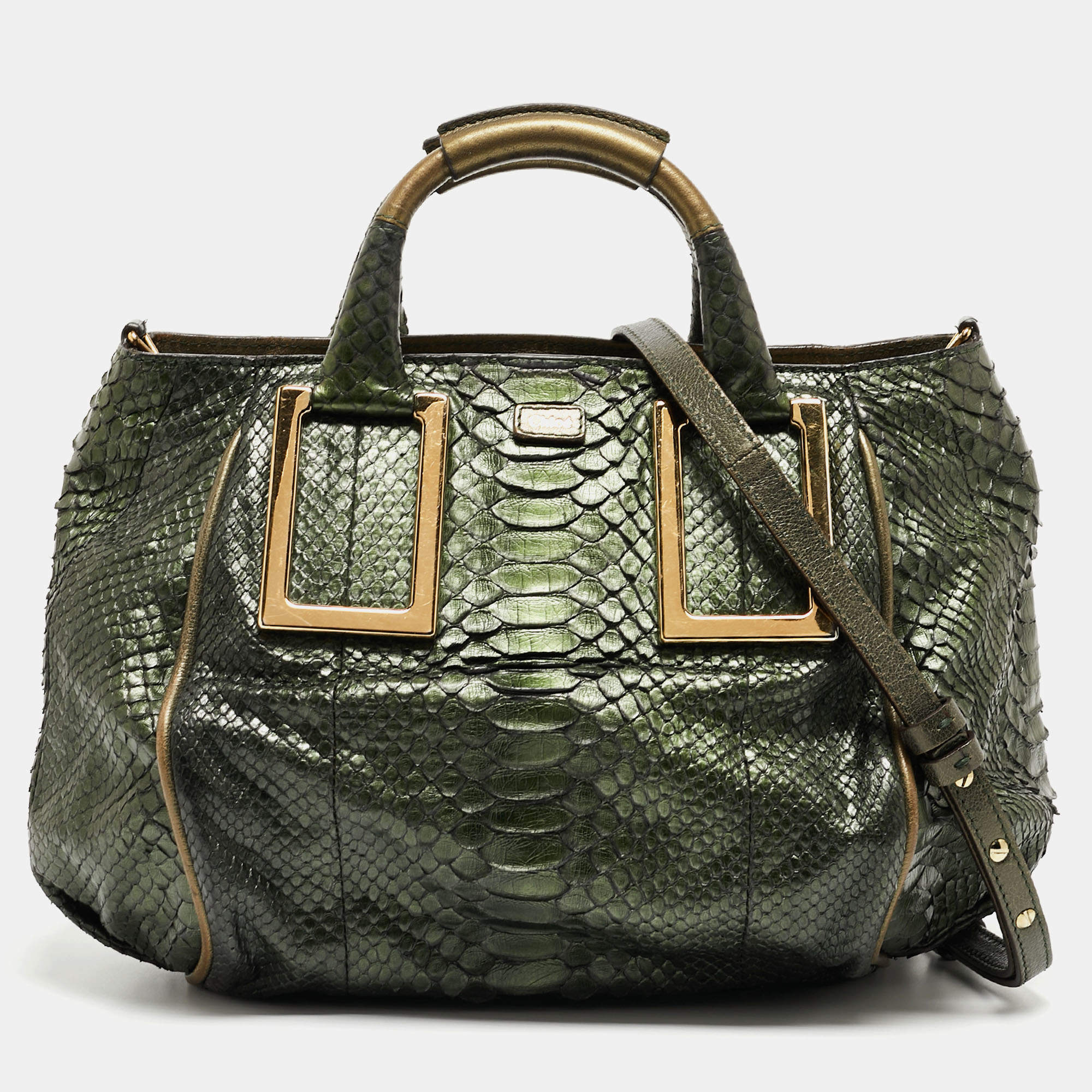Pre Owned Chloe Green Python and Leather Ethel Tote