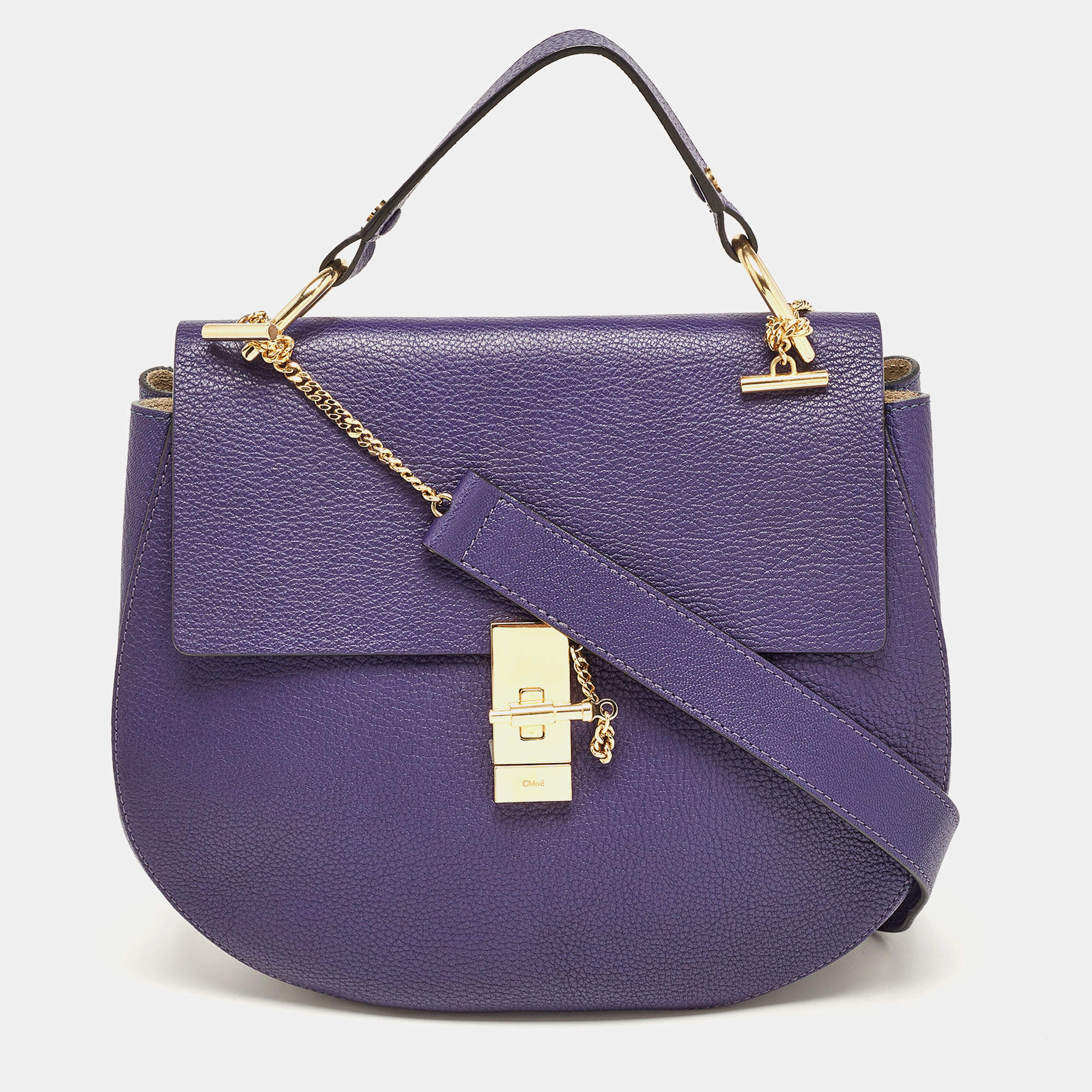 Pre Owned Chloe Dark Purple Leather Large Drew Shoulder Bag