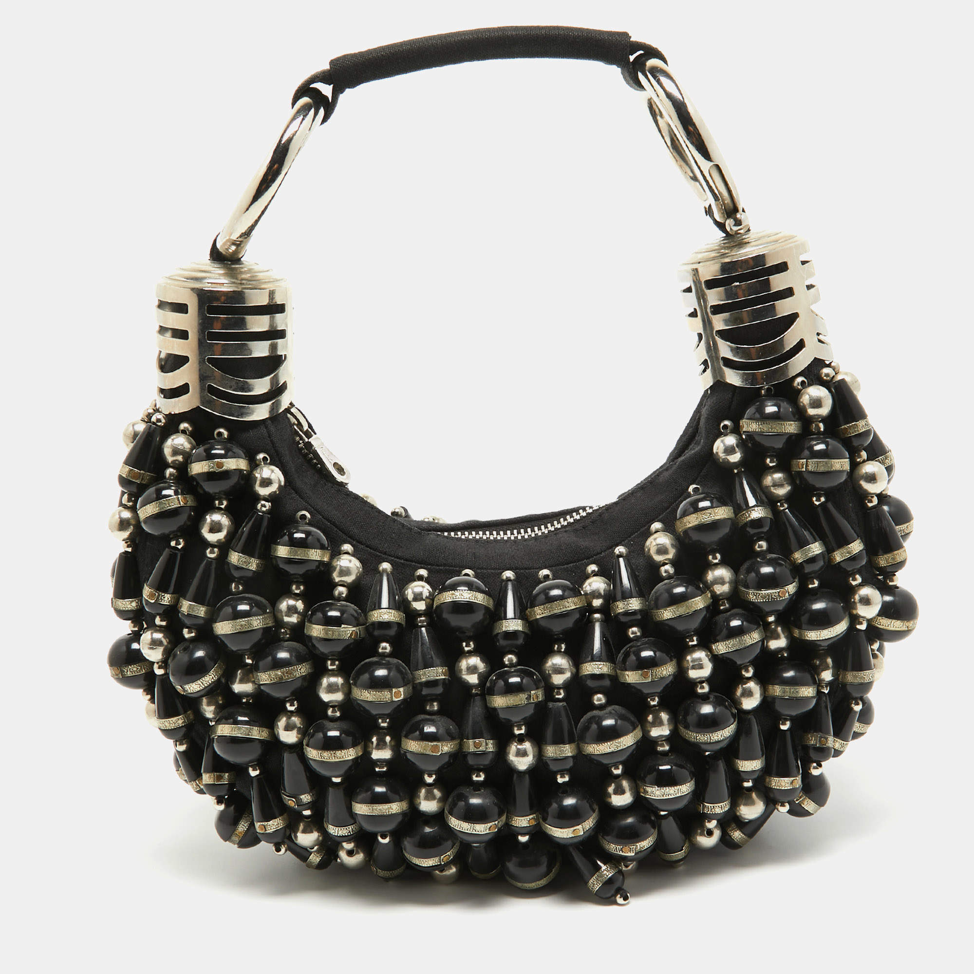 مملوكة مسبقًا Chloe Black Canvas Beaded Bracelet Hobo 