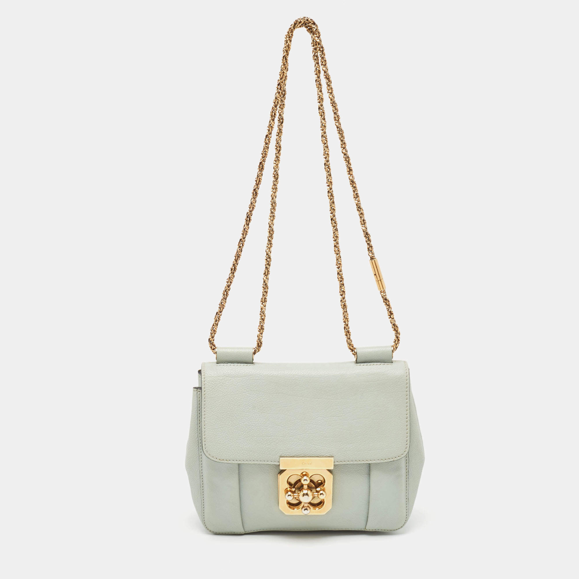 Pre Owned Chloé Mint Green Leather Small Elsie Shoulder Bag