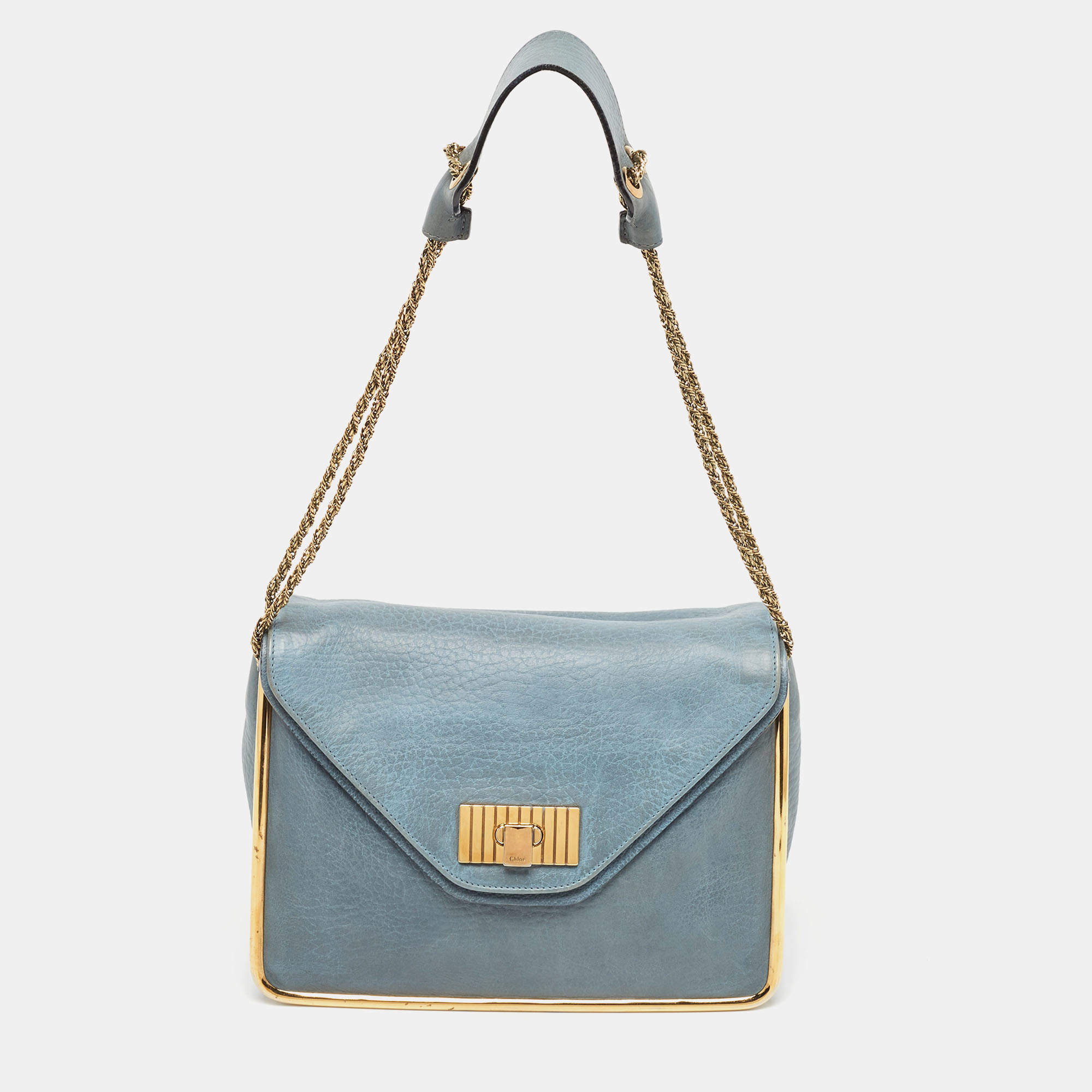 Pre Owned Chloe Blue Leather Medium Sally Shoulder Bag