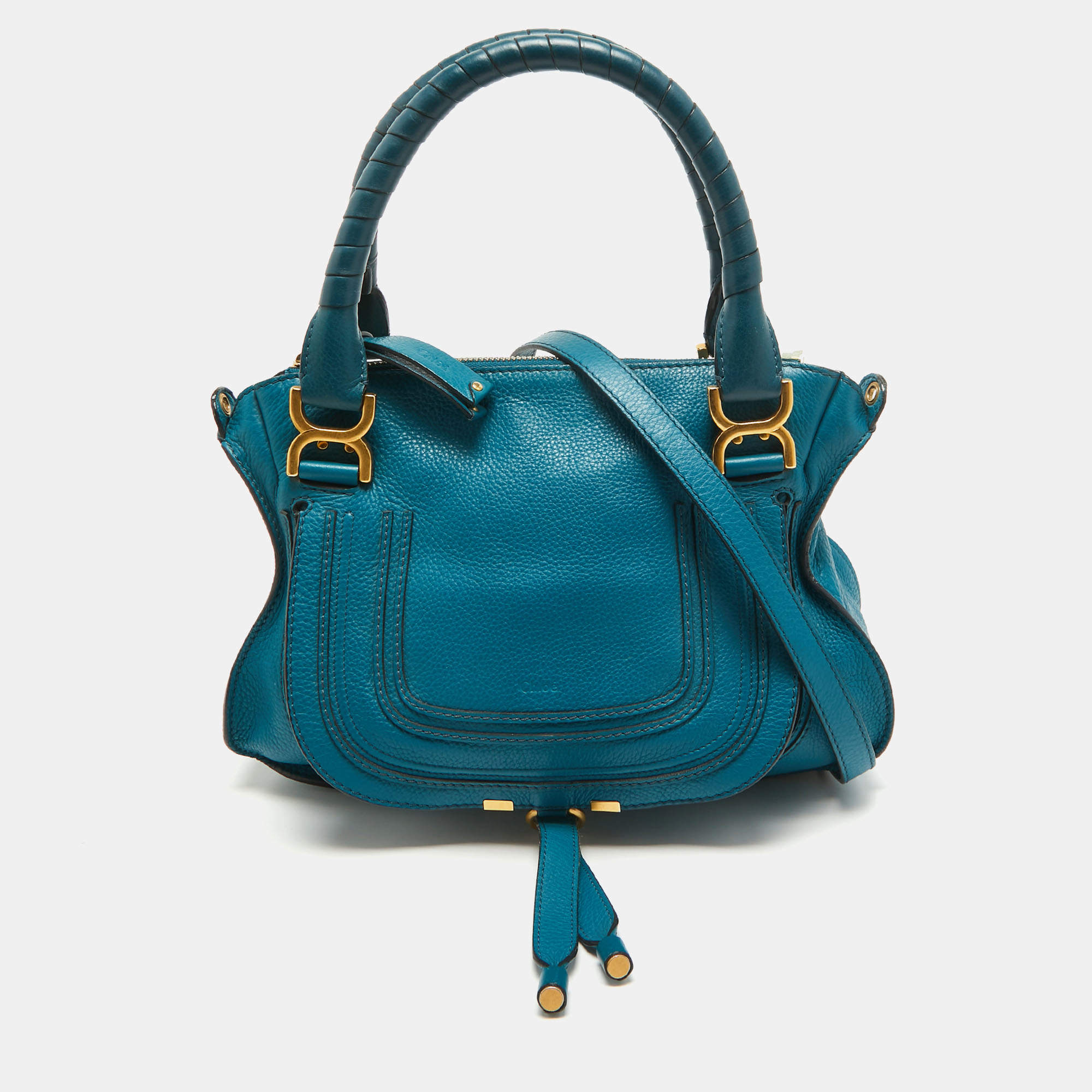 Pre Owned Chloe Blue Leather Small Marcie Satchel