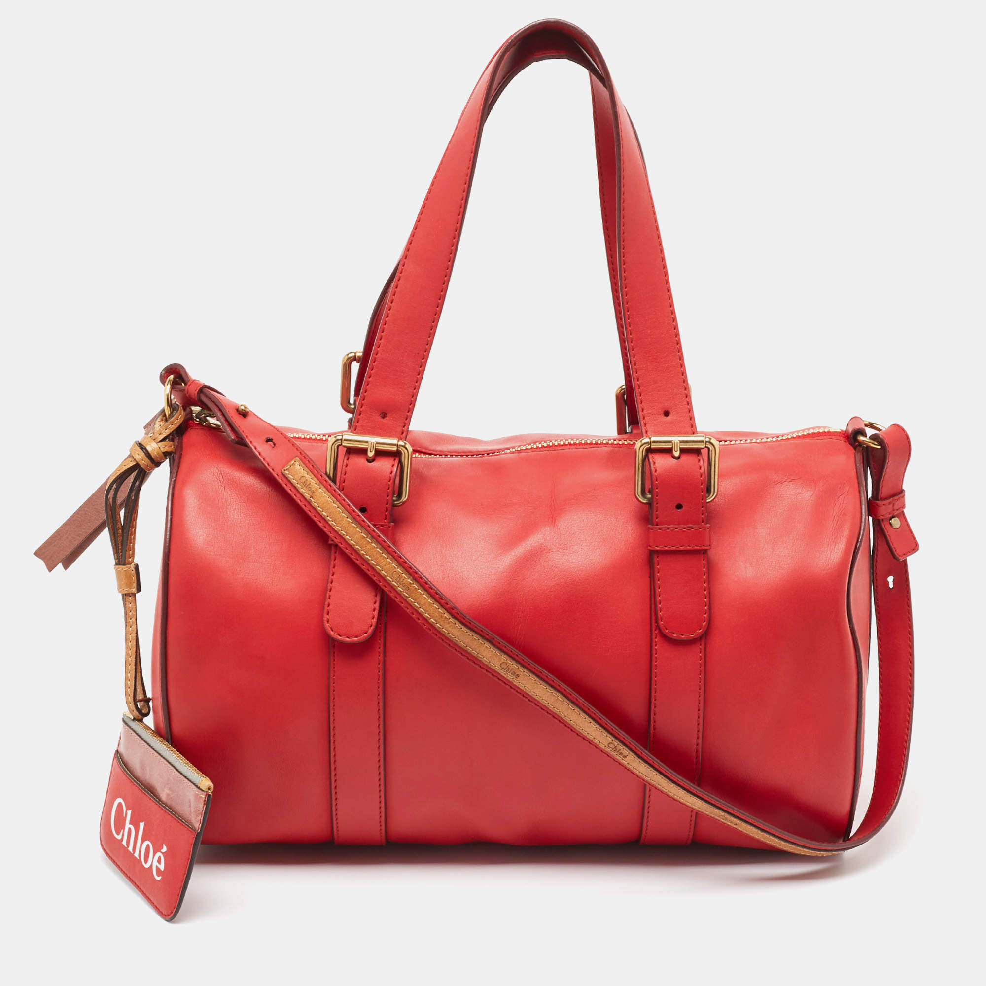 Chloe Red/Brown Leather Buckle Duffel Bag