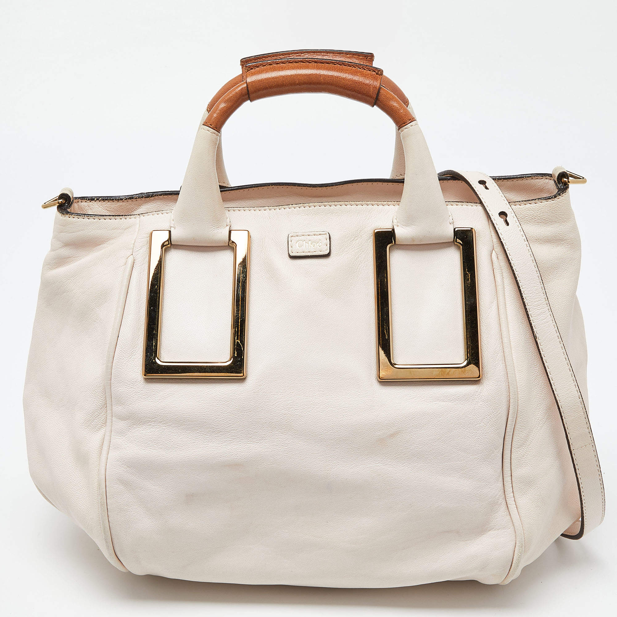 Chloe Beige/Brown Leather Ethel Satchel