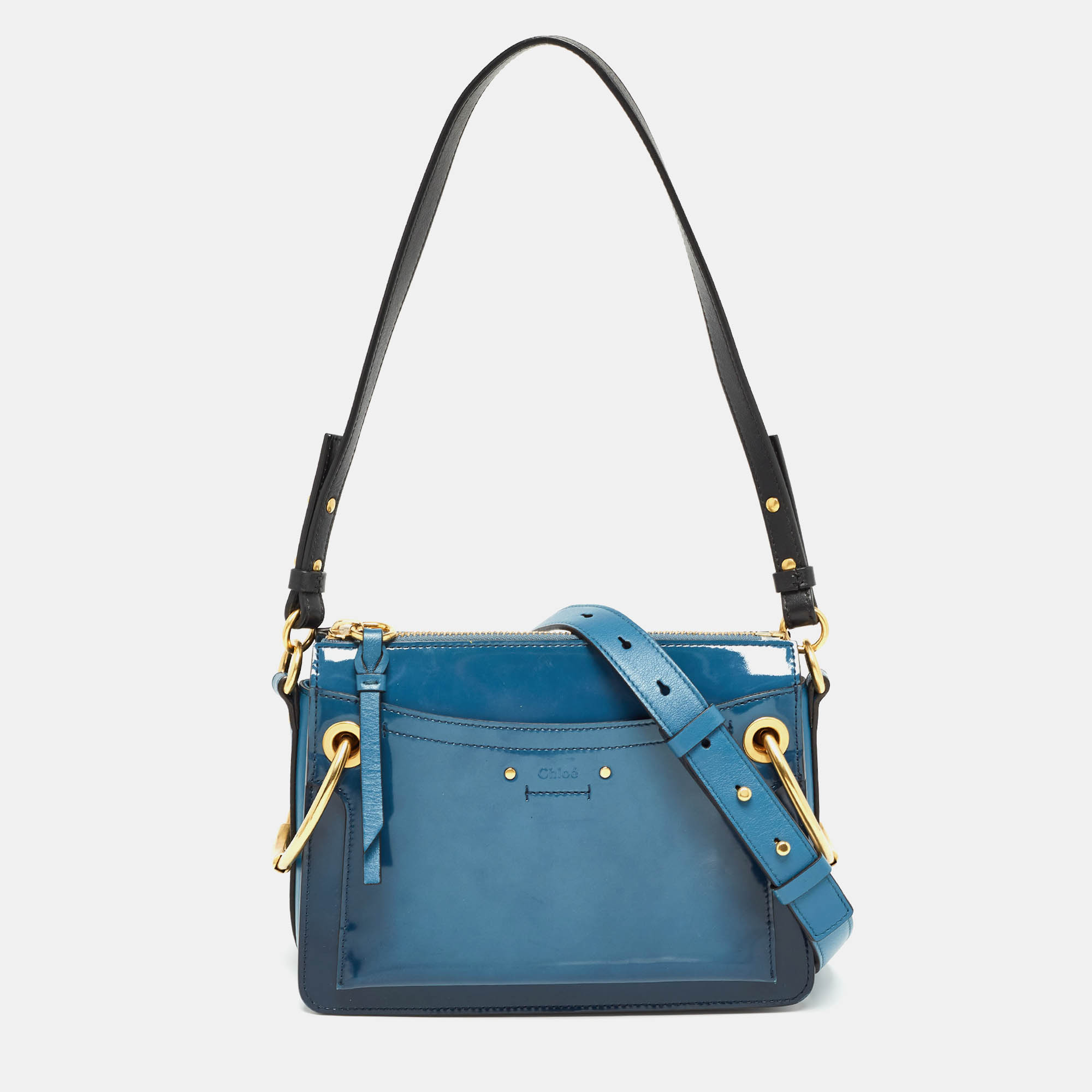 Pre Owned Chloe Blue Patent and Leather Roy Shoulder Bag