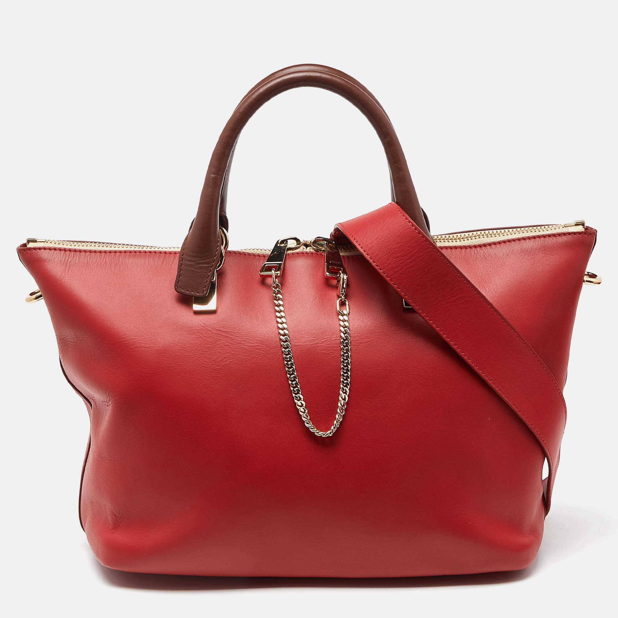 Chloe Red/Brown Leather Medium Baylee Tote