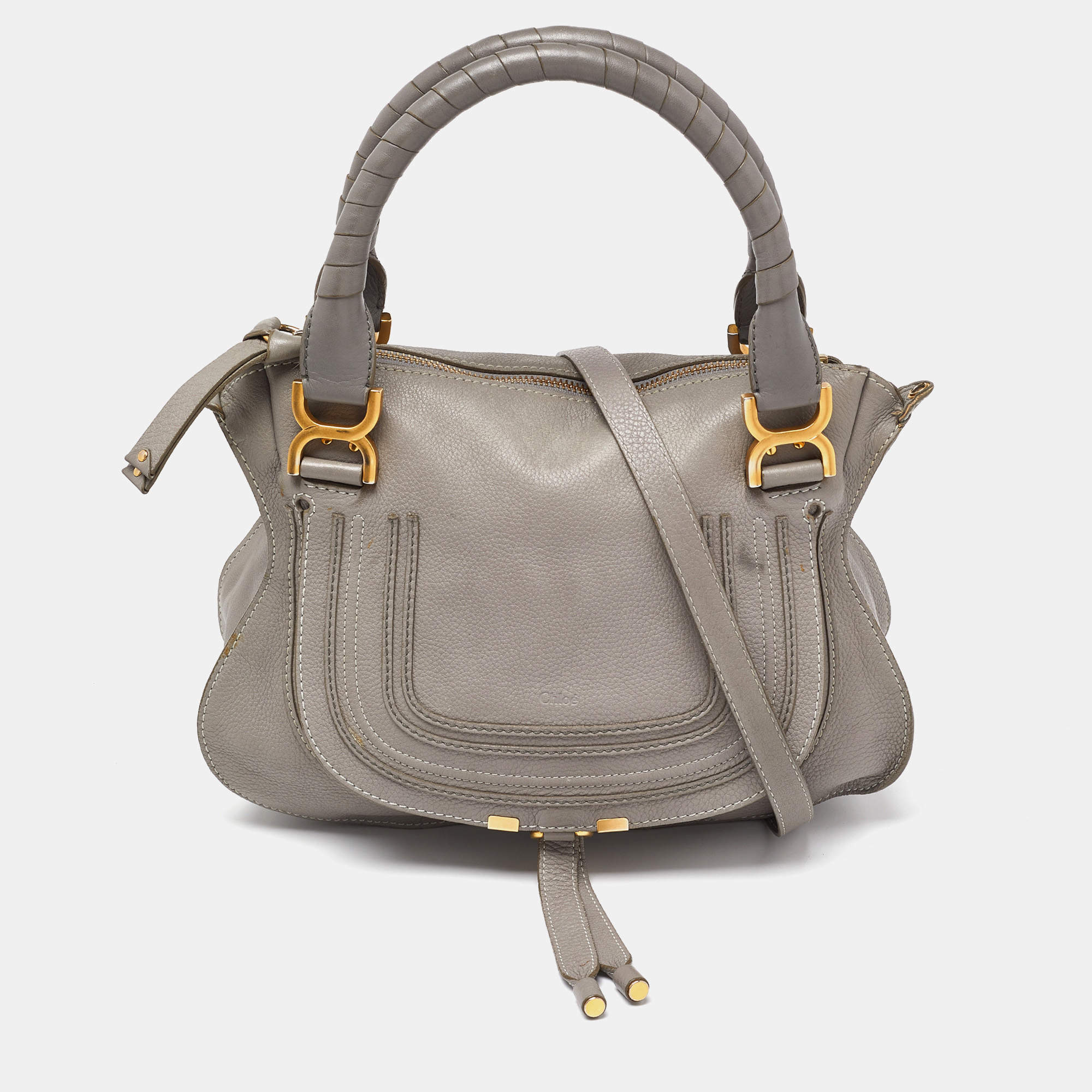Pre Owned Chloe Grey Leather Medium Marcie Satchel