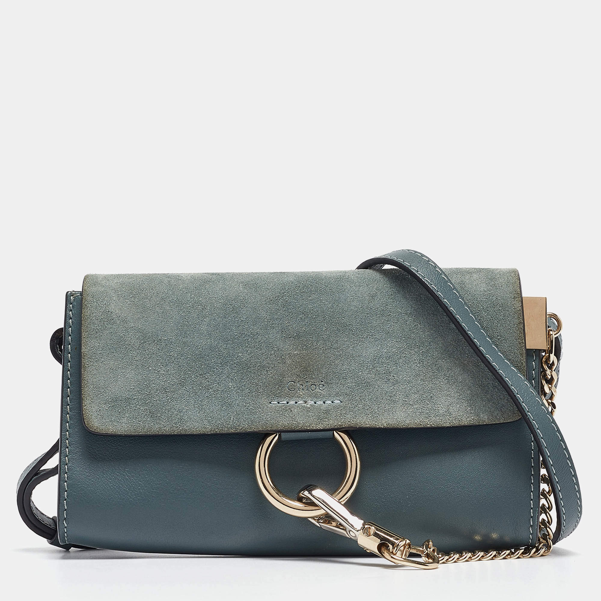 مملوكة مسبقًا Chloe Blue Leather and Suede Mini Faye Crossbody Bag