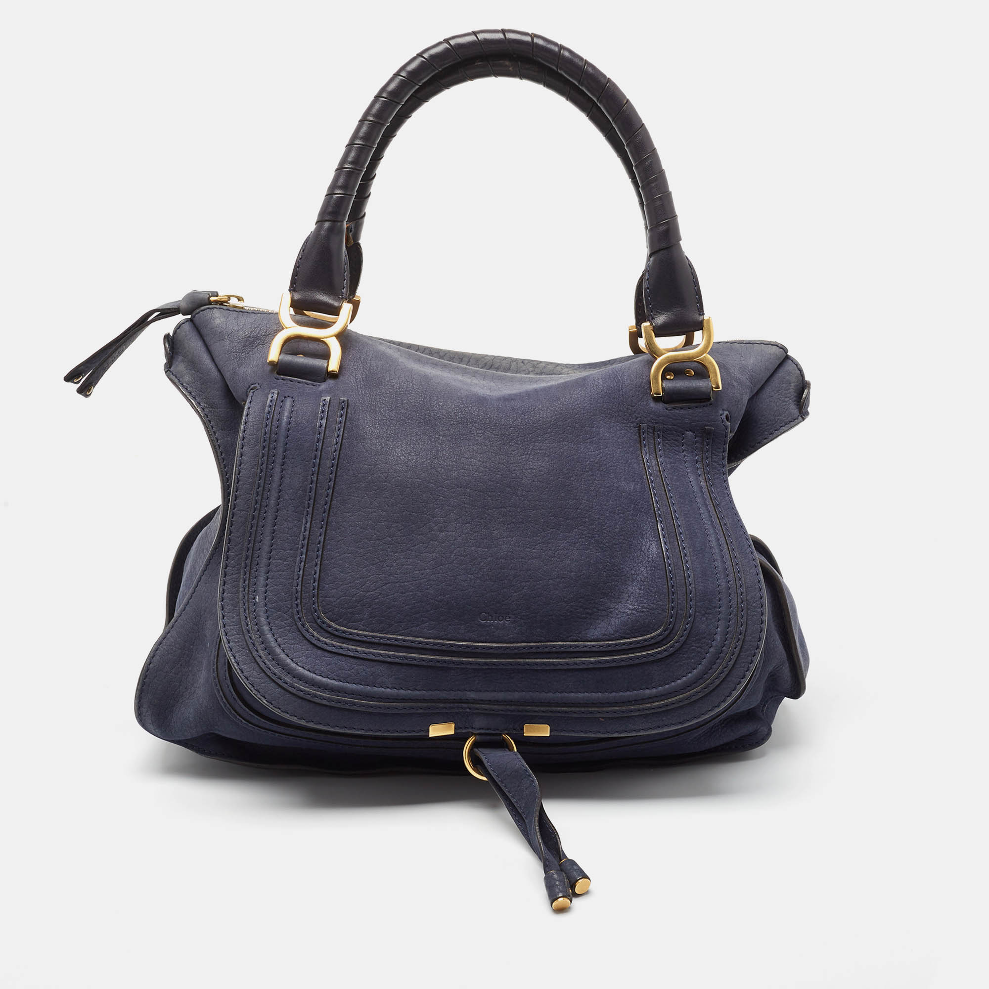Pre Owned Chloe Navy Blue Nubuck Large Marcie Satchel