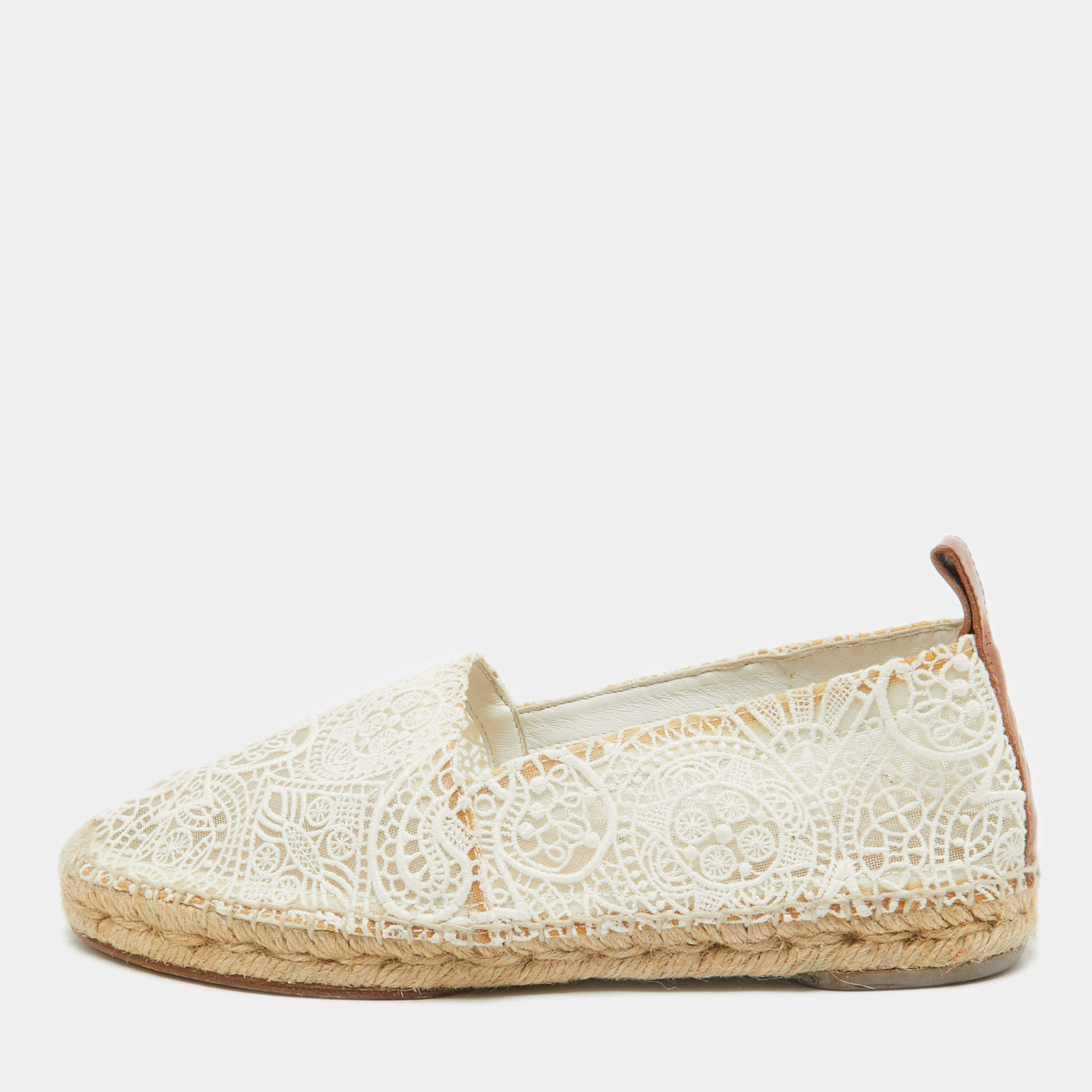 Pre Owned Chloe White Lace Espadrille Flats Size 38