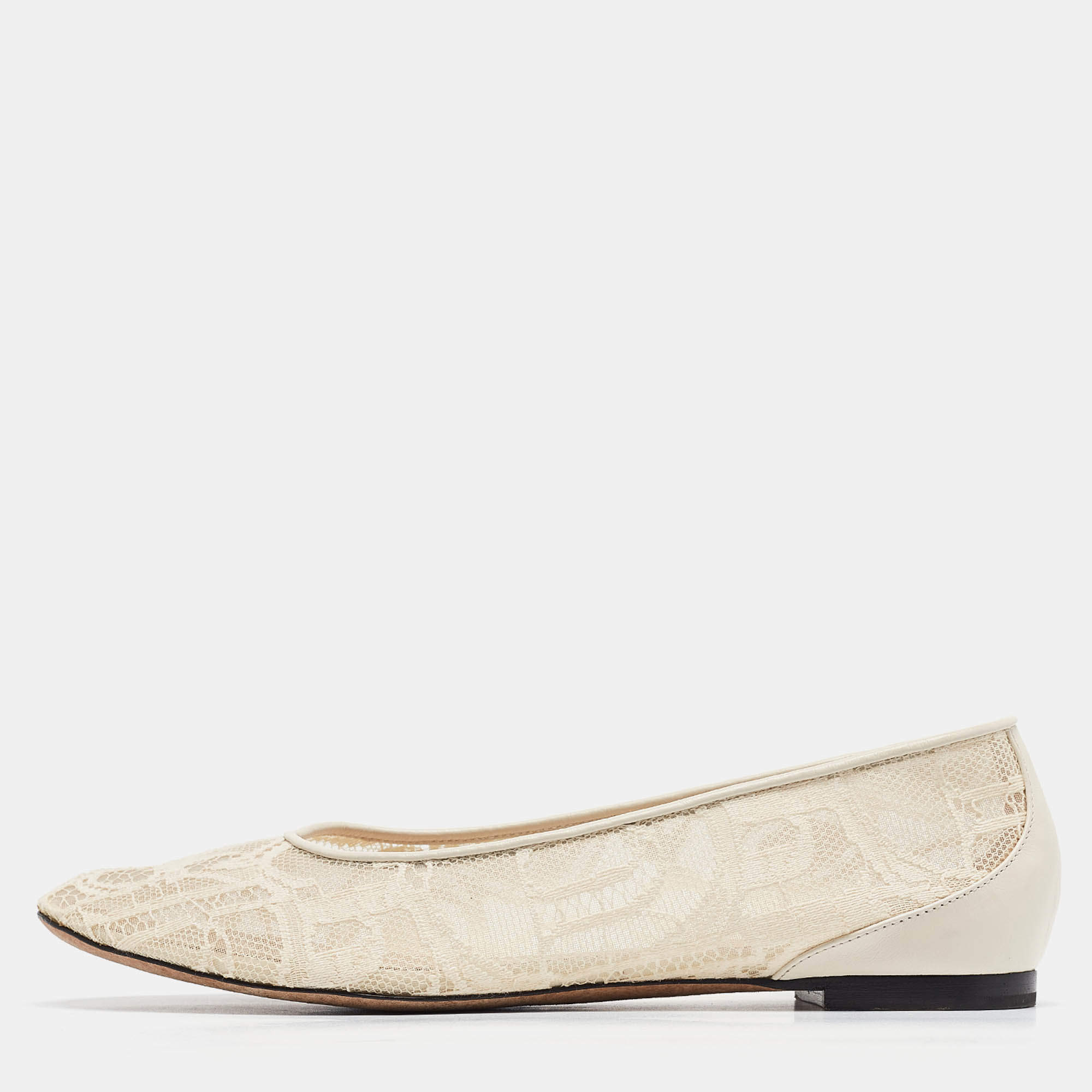 Pre Owned Chloe Cream Lace Ballet Flats Size 37
