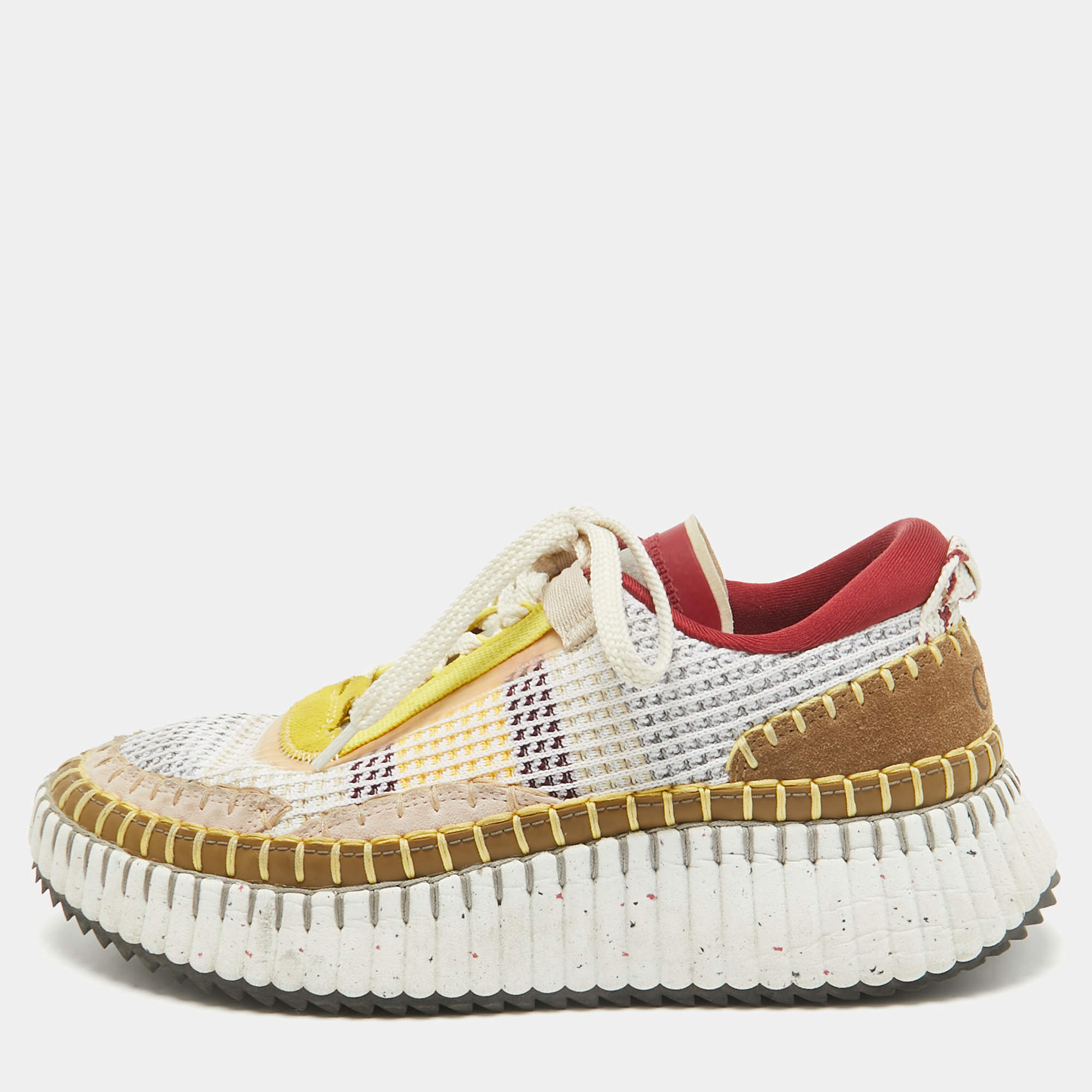 Chloe Multicolor Knit Fabric and Suede Nama Sneakers Size 39