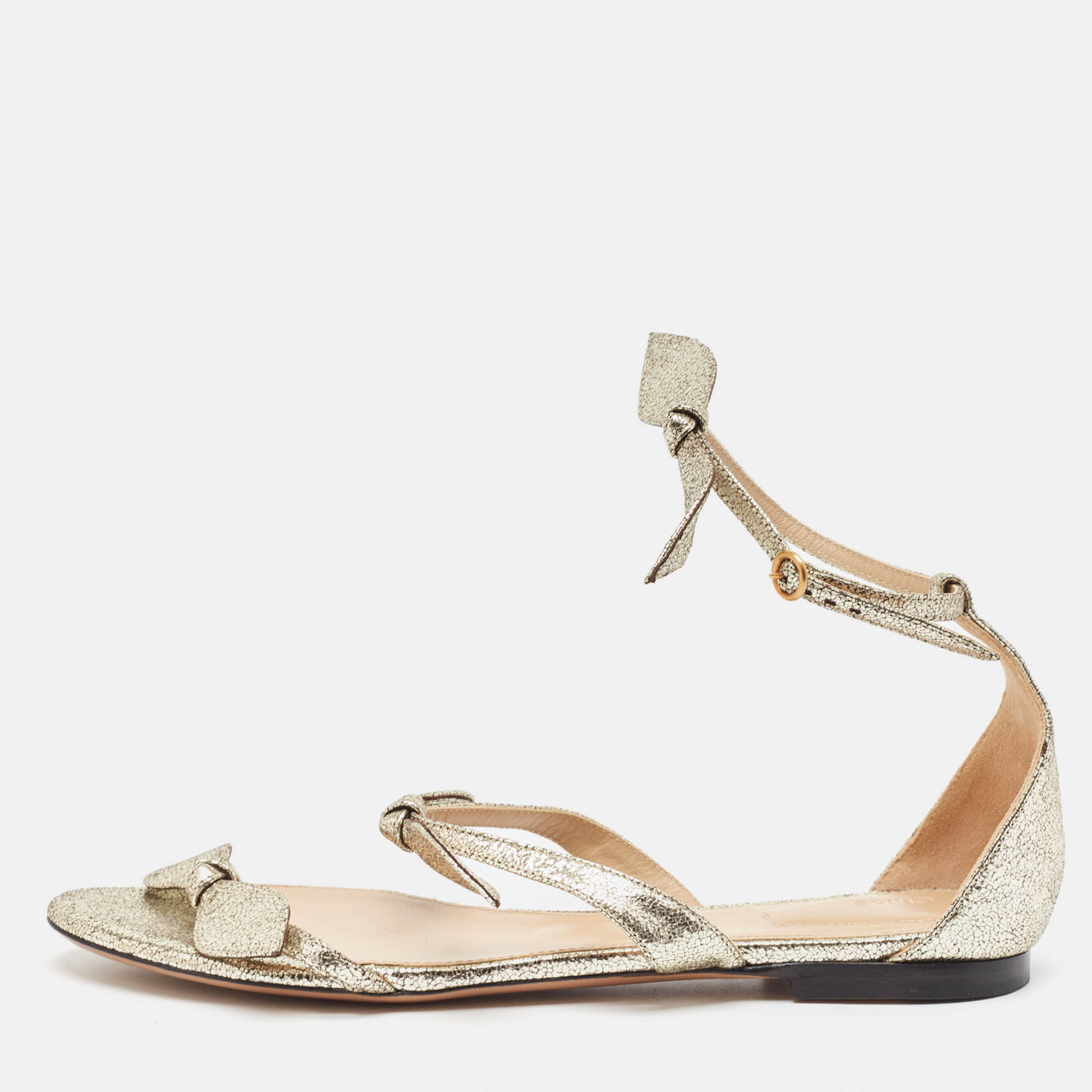 Chloe Metallic Gold Texture Leather Flat Sandals Size 38