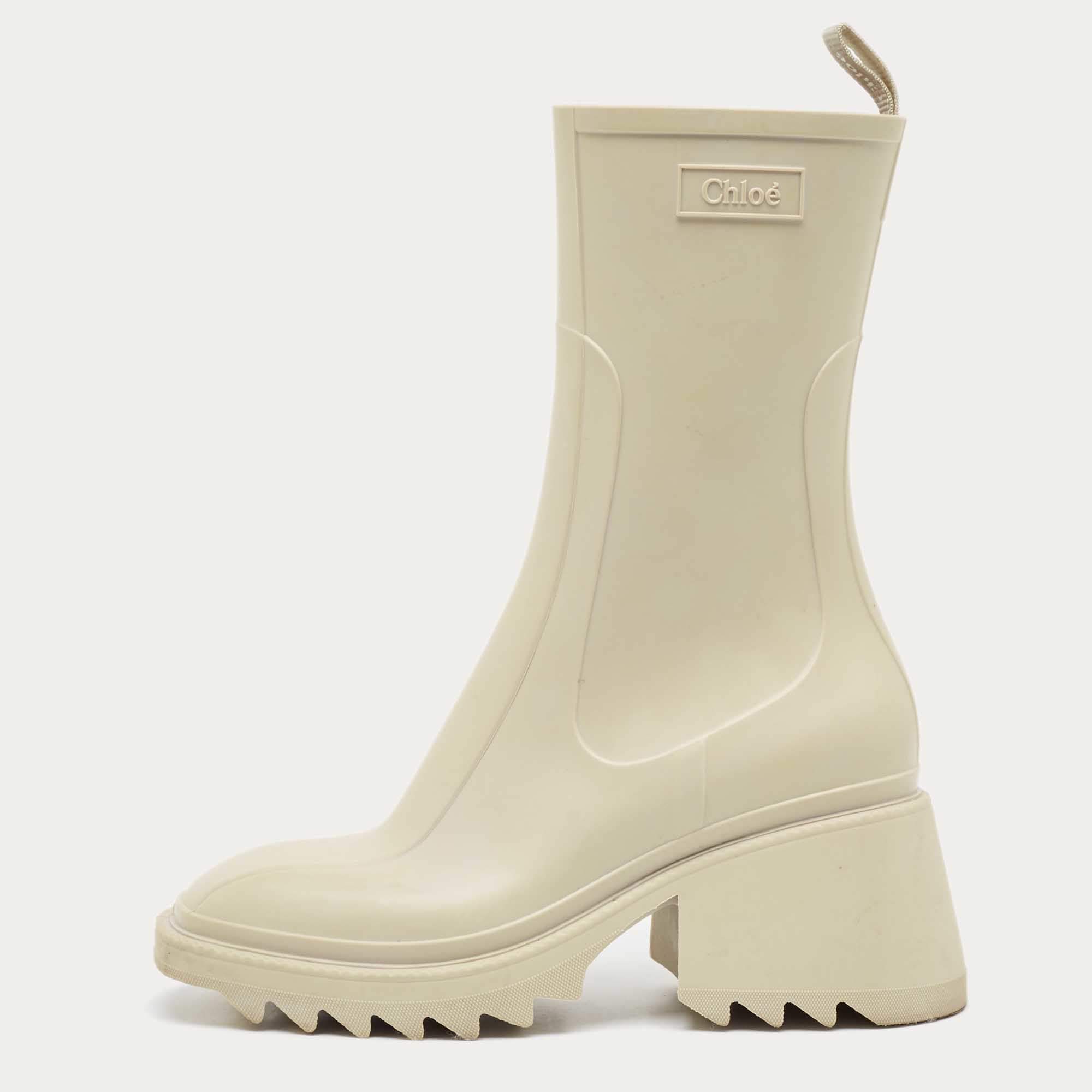 Pre Owned Chloe Cream Rubber Betty Rain Boots Size 38