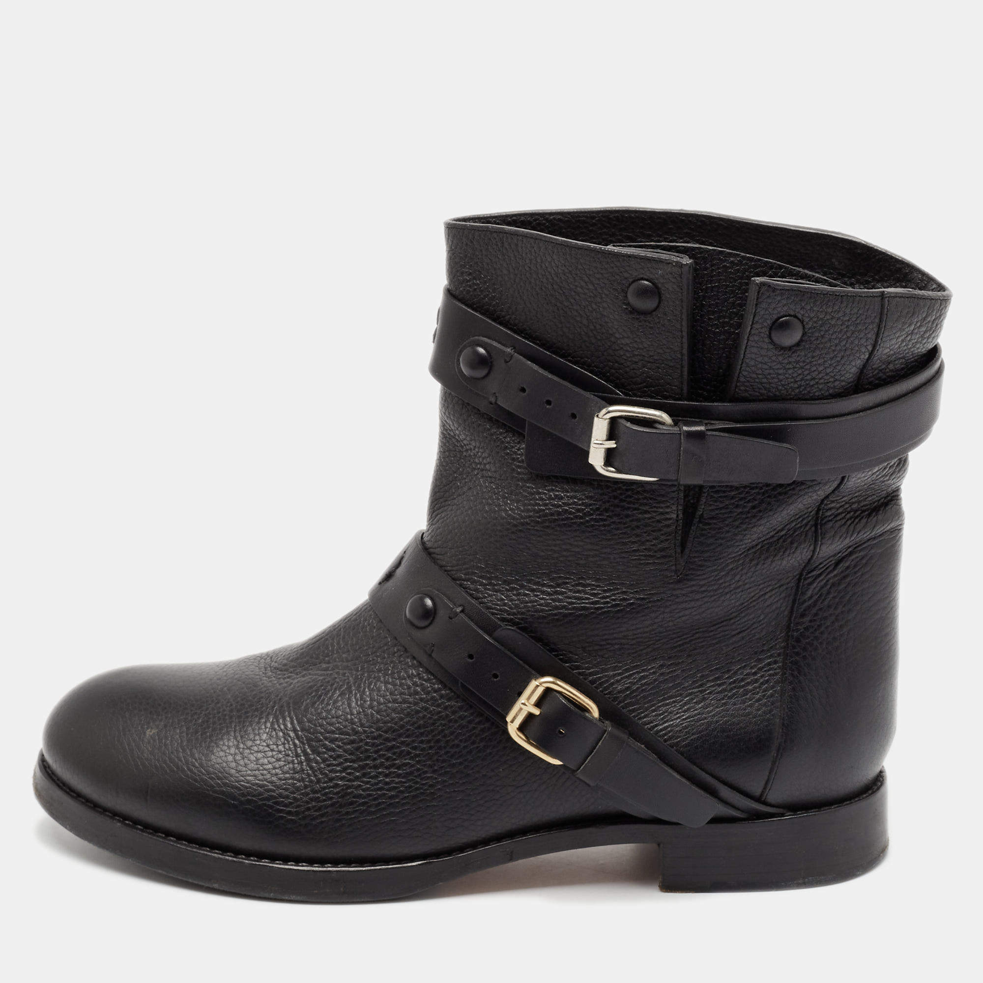 Chloe Black Leather Buckle Detail Ankle Boots Size 38.5