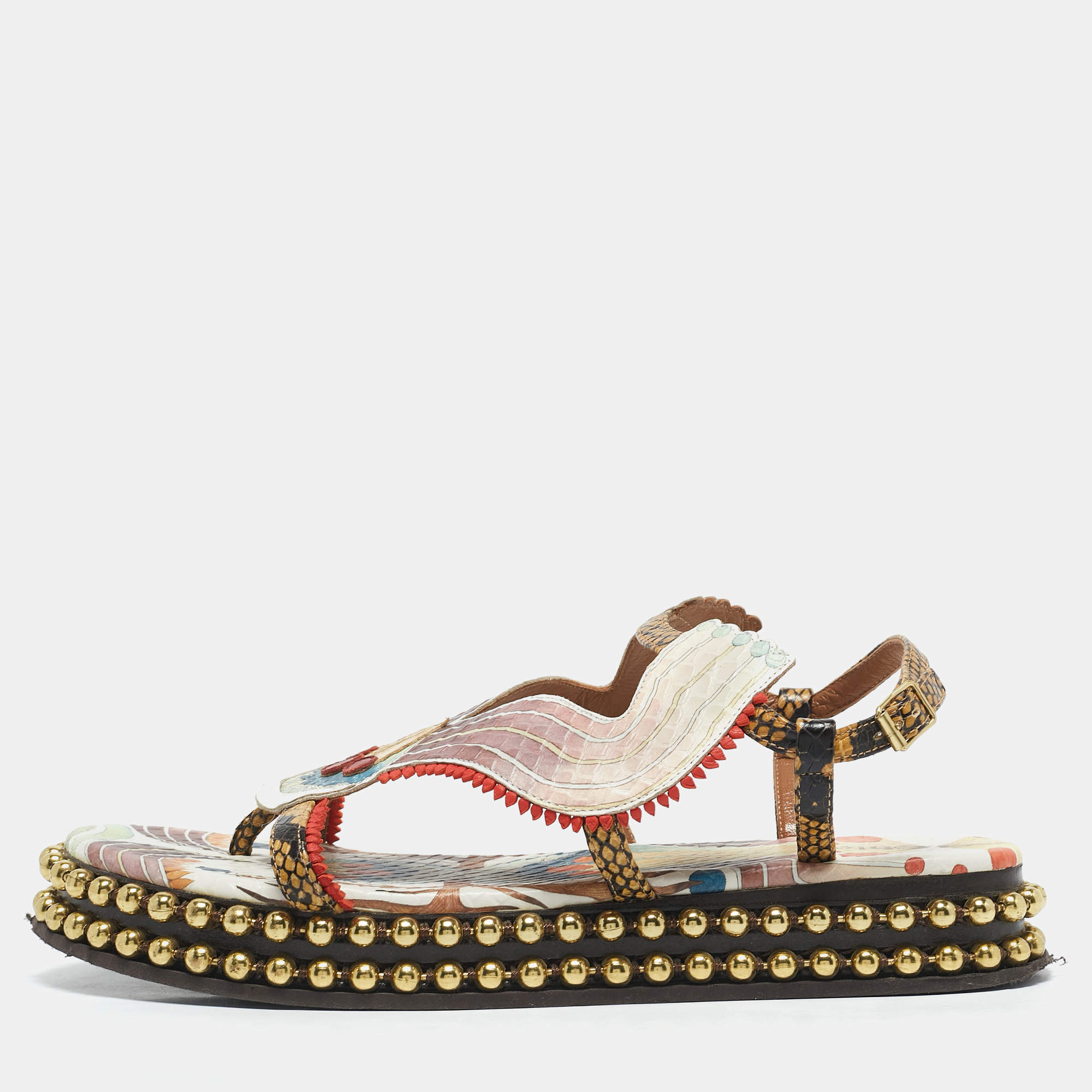 Chloe Multicolor Python Embossed Leather Platform Slingback Sandals Size 39