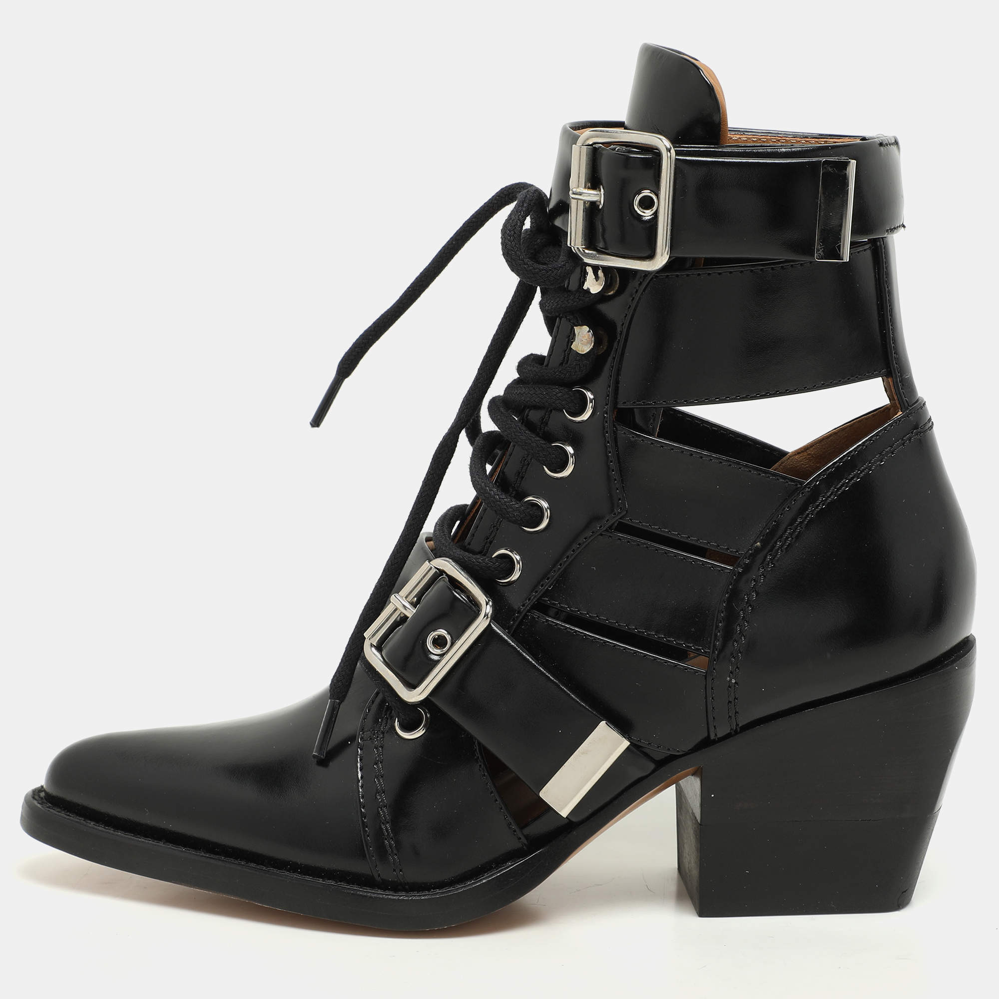 Chloe Black Leather Rylee Pointed Toe Boots Size 35.5