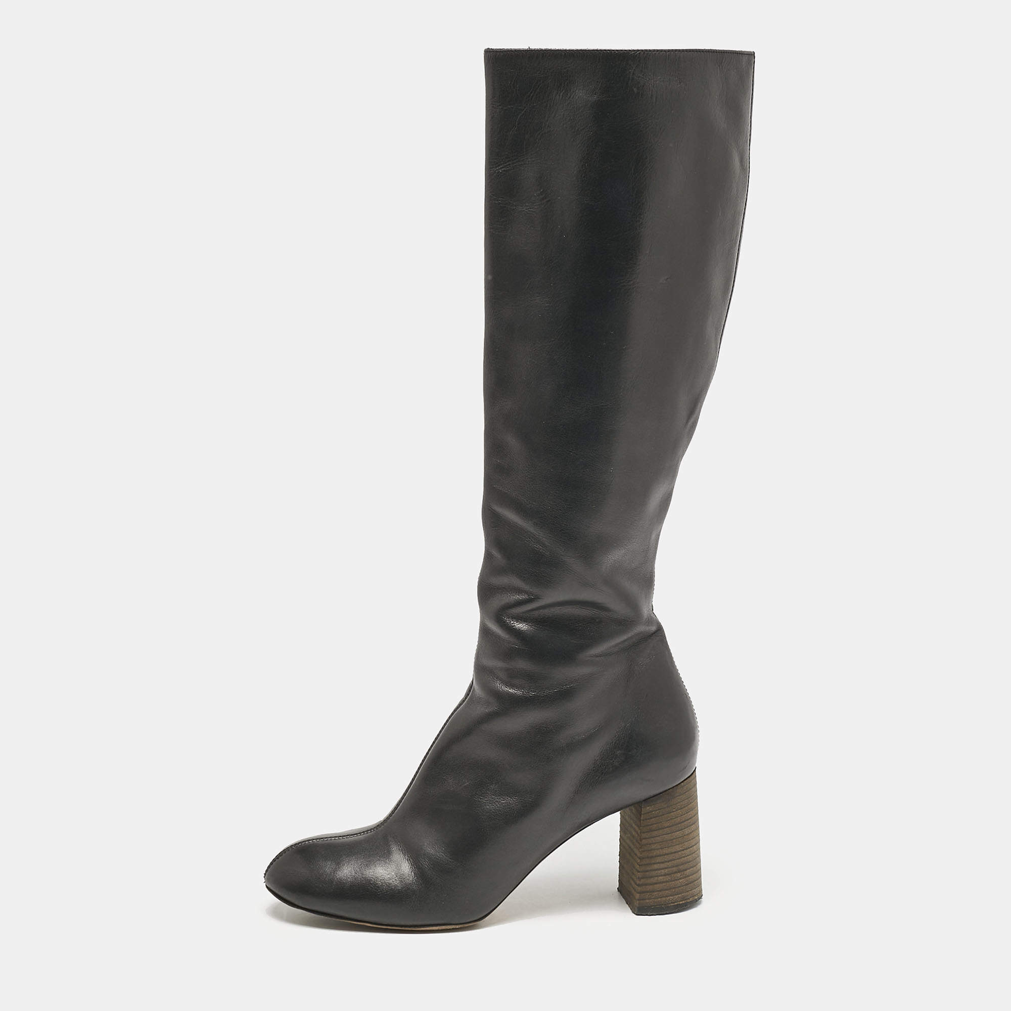 Chloe Black Leather Zip Up Knee Length Boots Size 40
